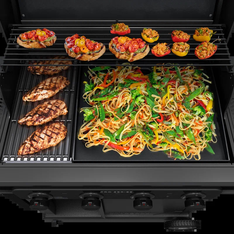 Pro Series 4-Burner Infrared Propane Gas Grill, Griddle, and Charcoal Combo with Side Burner