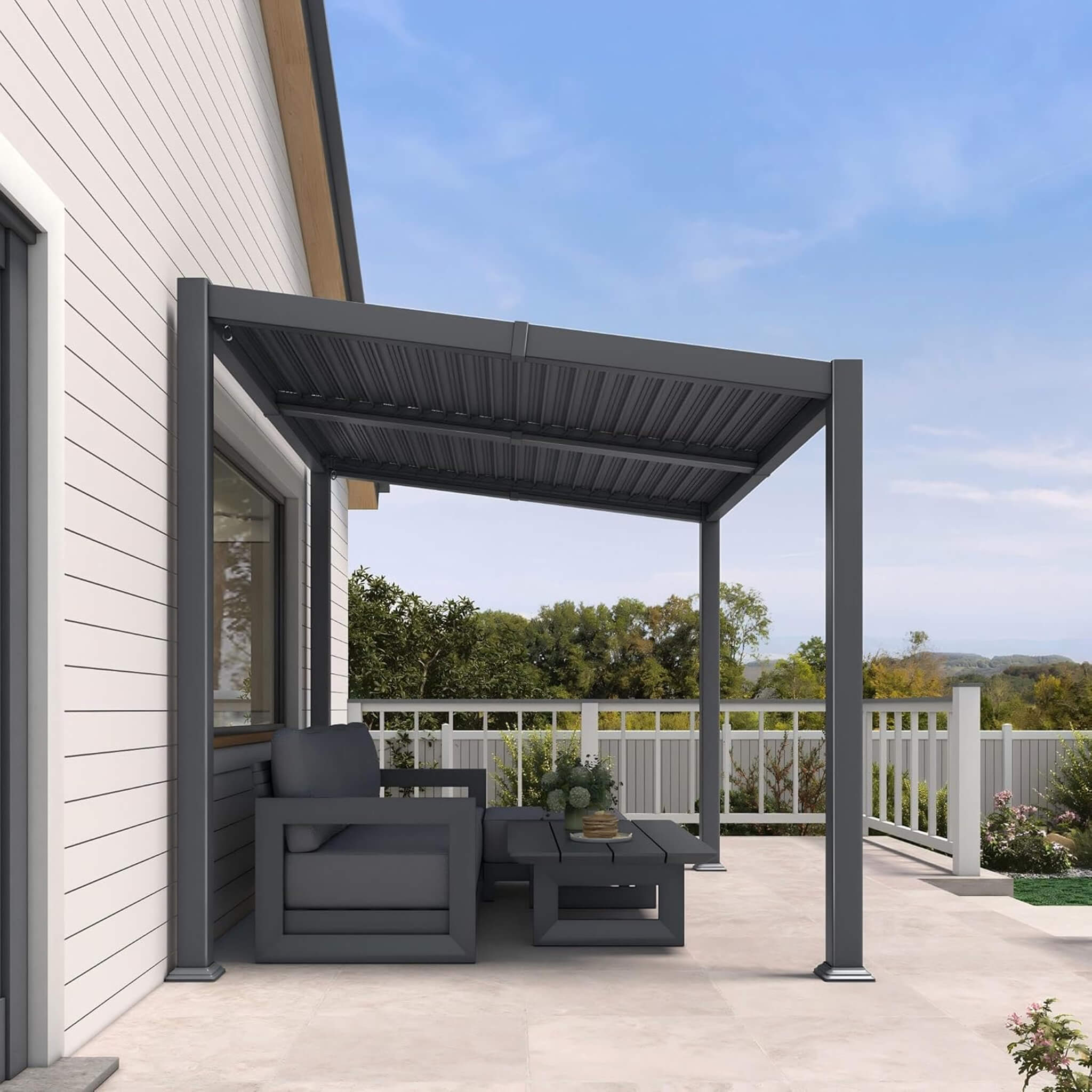 Alora Modern Louvered Aluminum Pergola With Sloped Roof [08X10FT]