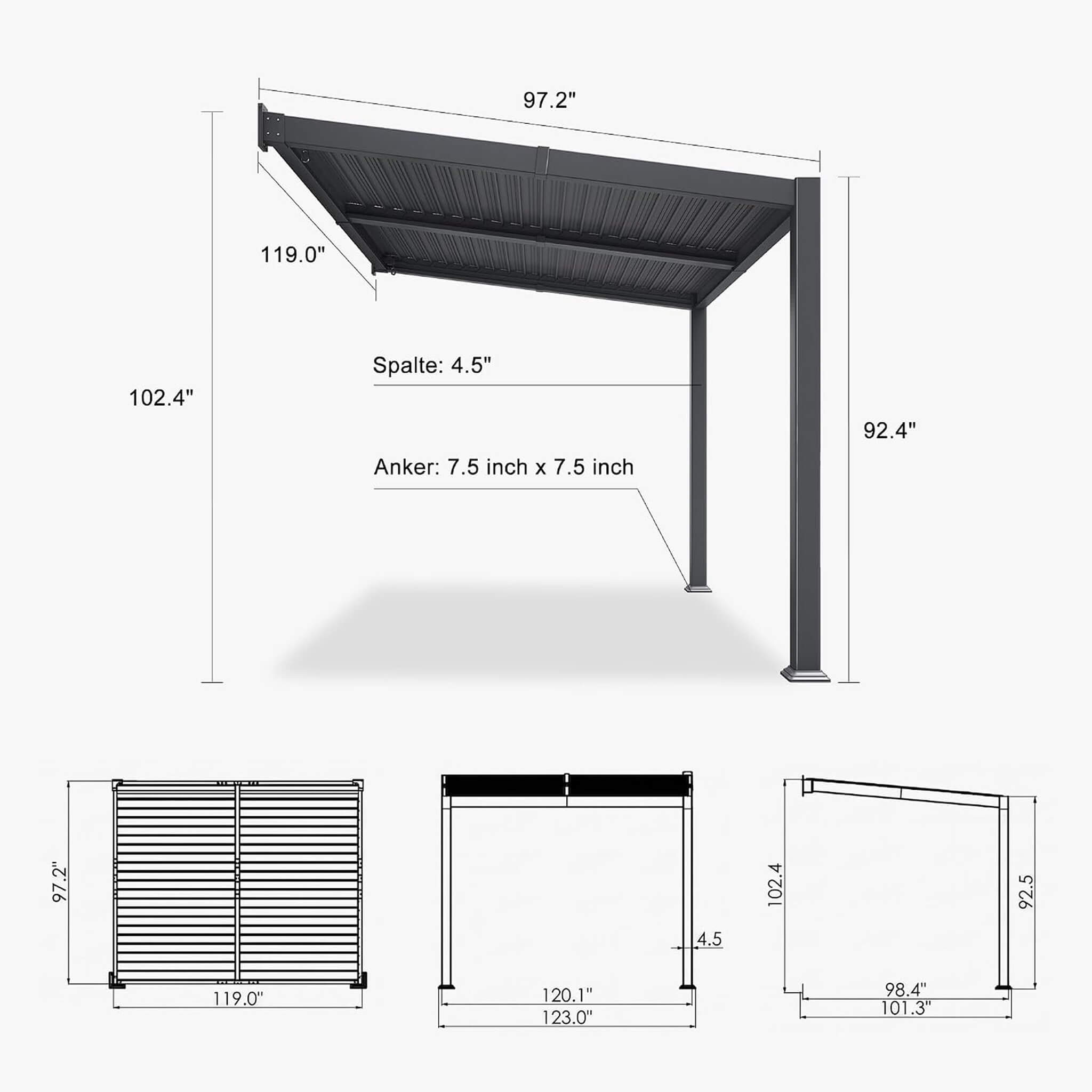 Alora Modern Wall-Mounted Louvered Pergola With Aluminum Frame [08X10FT]