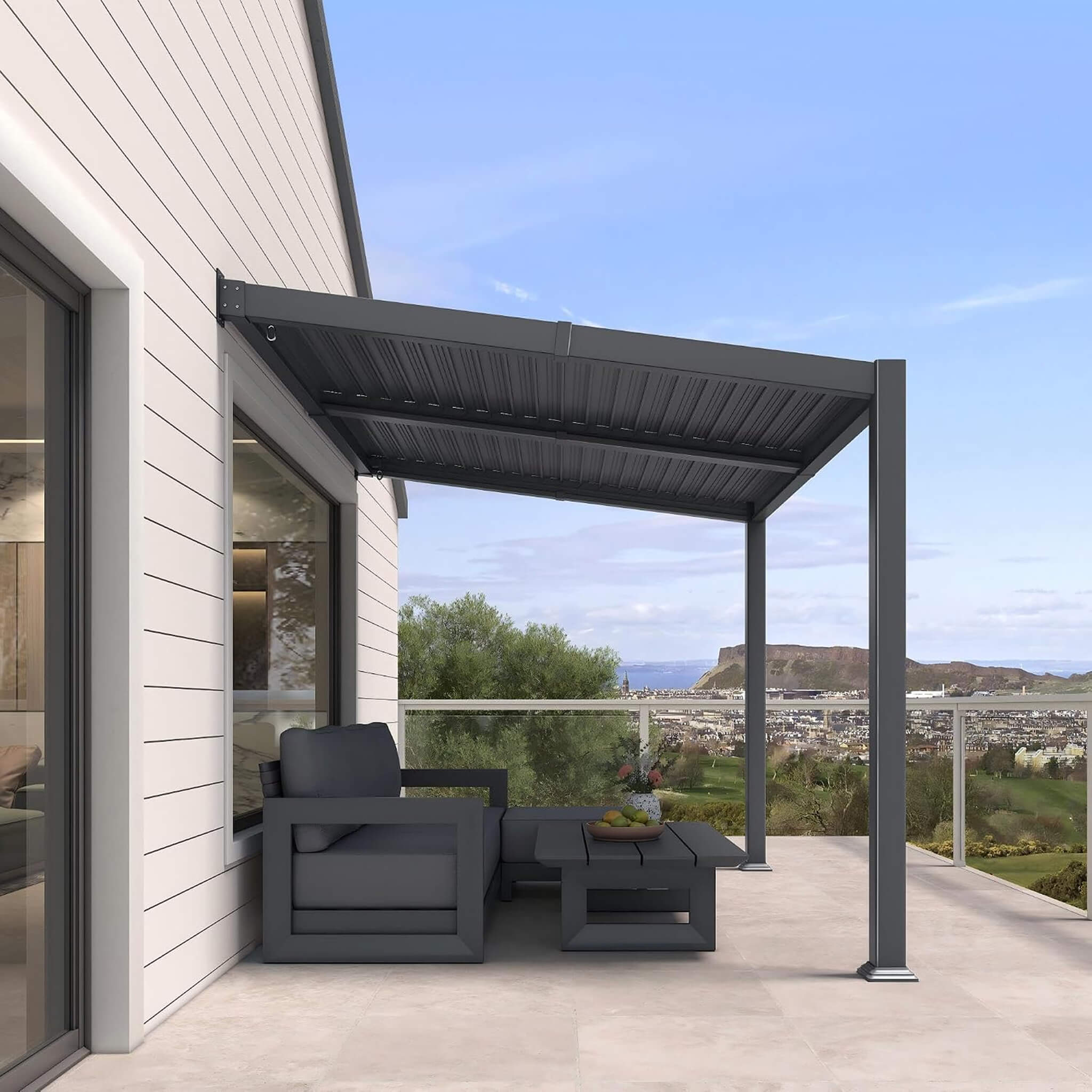 Alora Modern Wall-Mounted Louvered Pergola With Aluminum Frame [08X10FT]