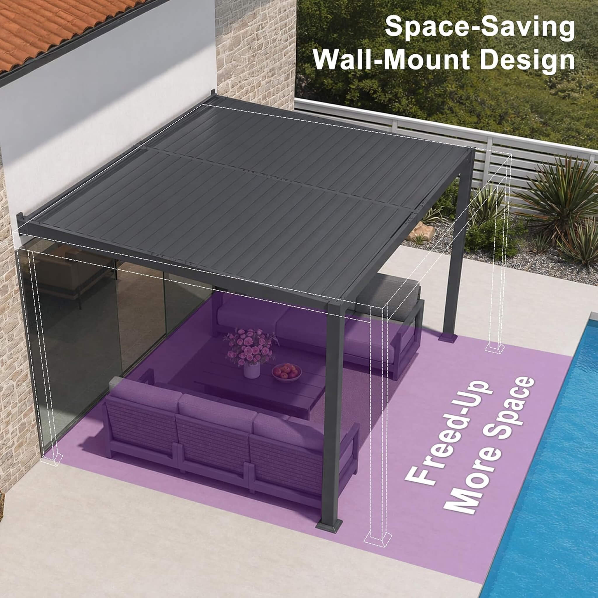 Alora Modern Wall-Mounted Louvered Pergola With Aluminum Frame [08X10FT]