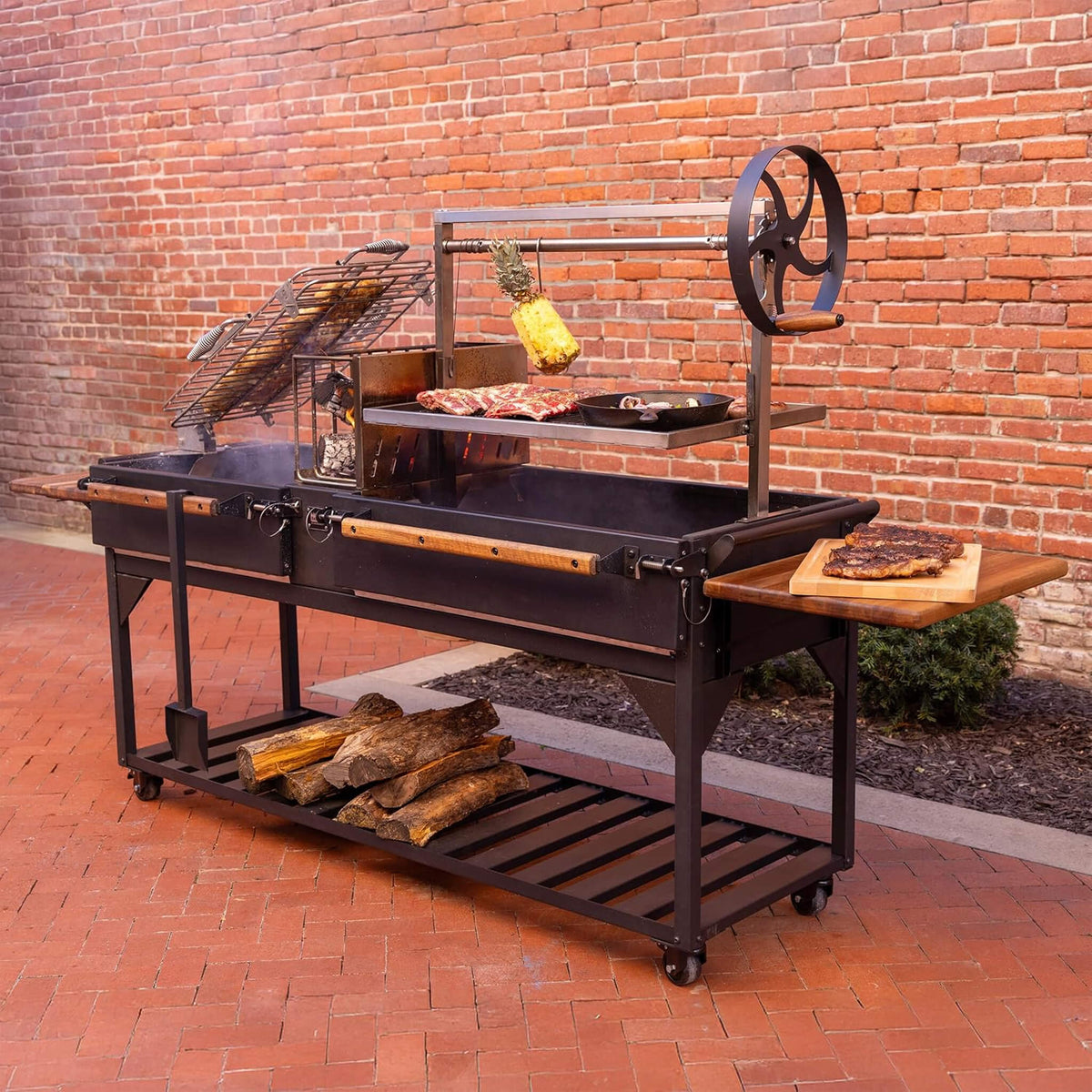 Extra-Large Argentine Santa Maria Wood Fire And Charcoal BBQ Grill With Brasero [09X02FT]