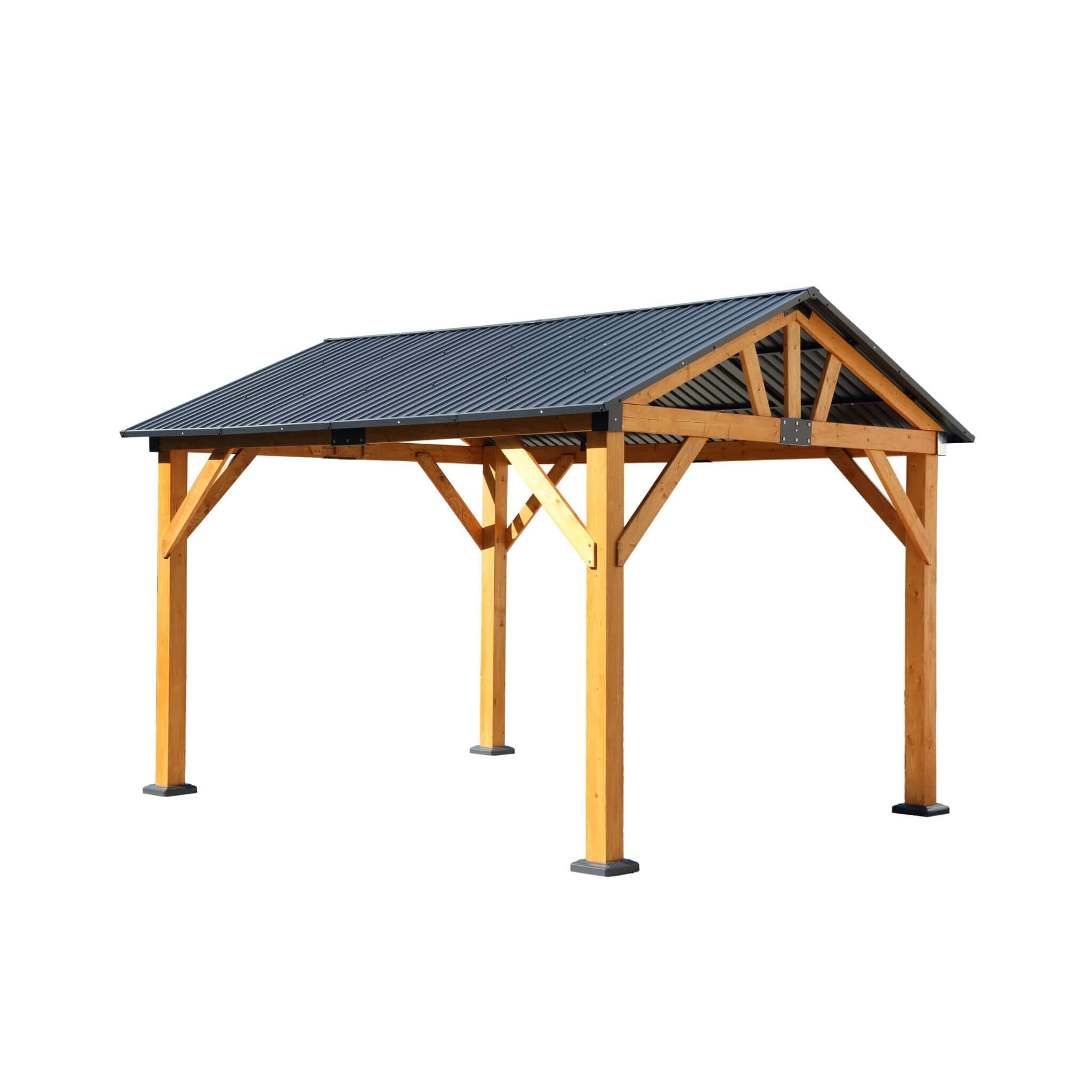 Alora Heavy-Duty All-Weather Hardtop Wooden Carport Gazebo With Galvanized Steel Roof [09X11FT]