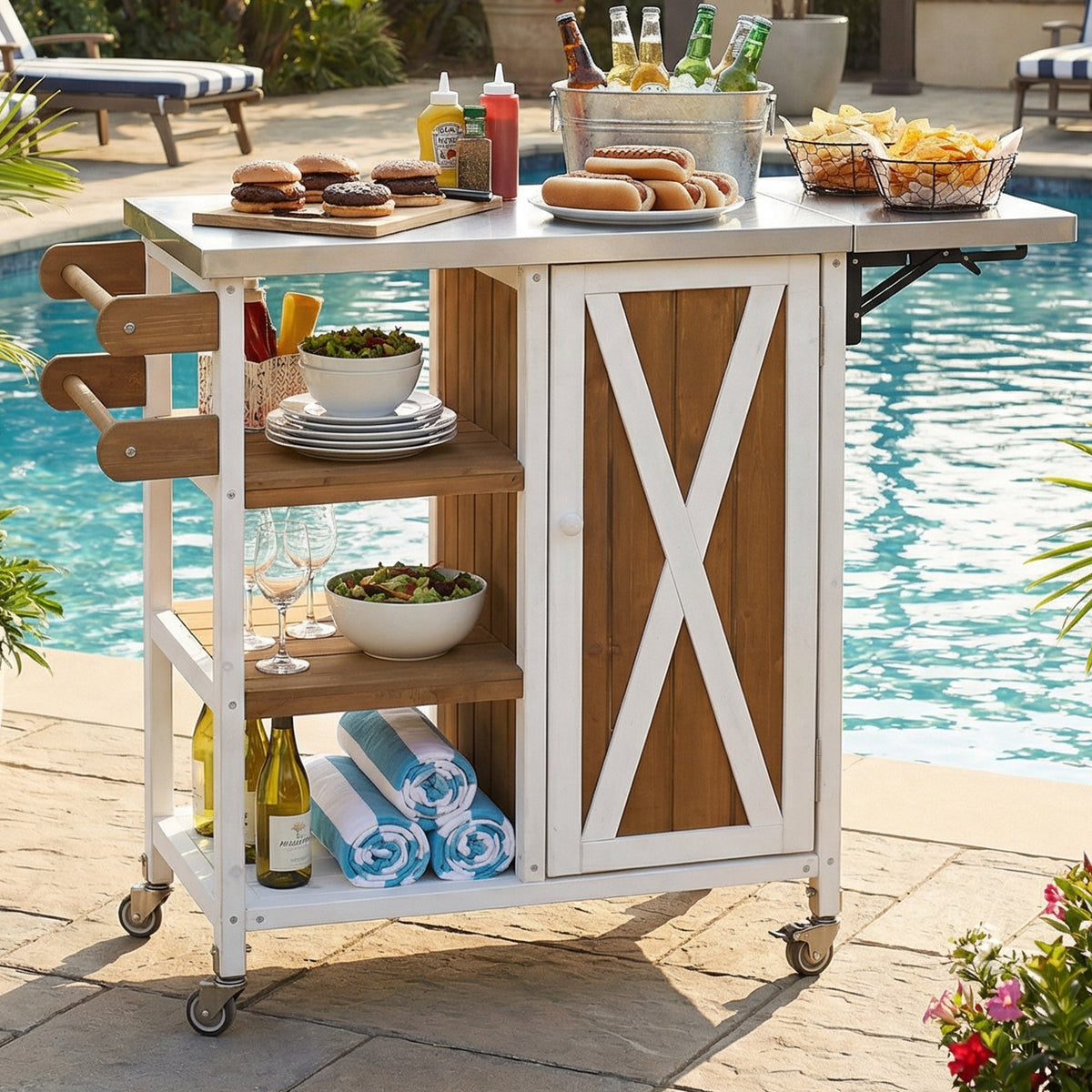 Foldable Outdoor Kitchen Island Patio Prep Station