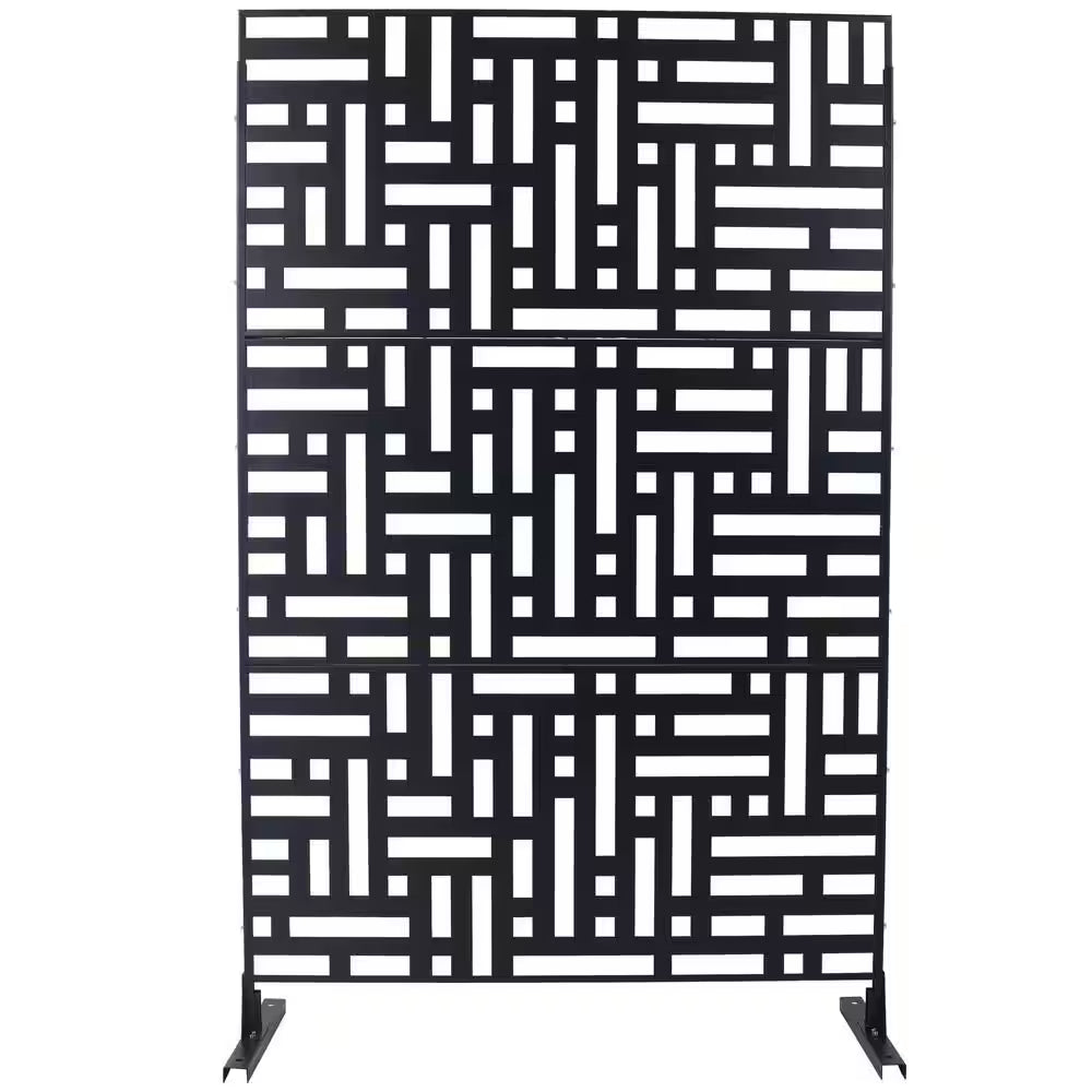 6.3 Ft. H X 4 Ft. W Black Metal Privacy Screen Freestanding Decorative Privacy Screen for Deck Balcony Patio (3-Panels)