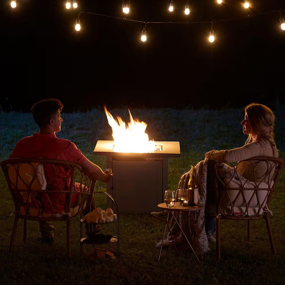30 In. Gas Fire Pit Table with Cover, Black Glass