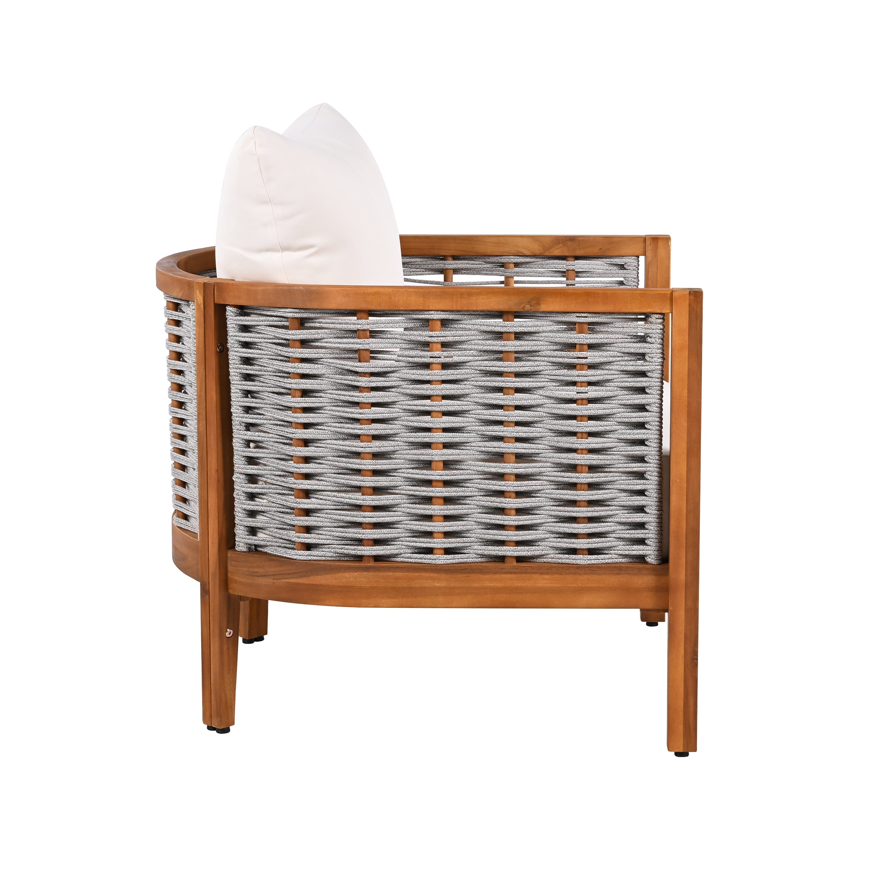 Outdoor Tub Design Armchair with Woven Rope and Acacia Wood