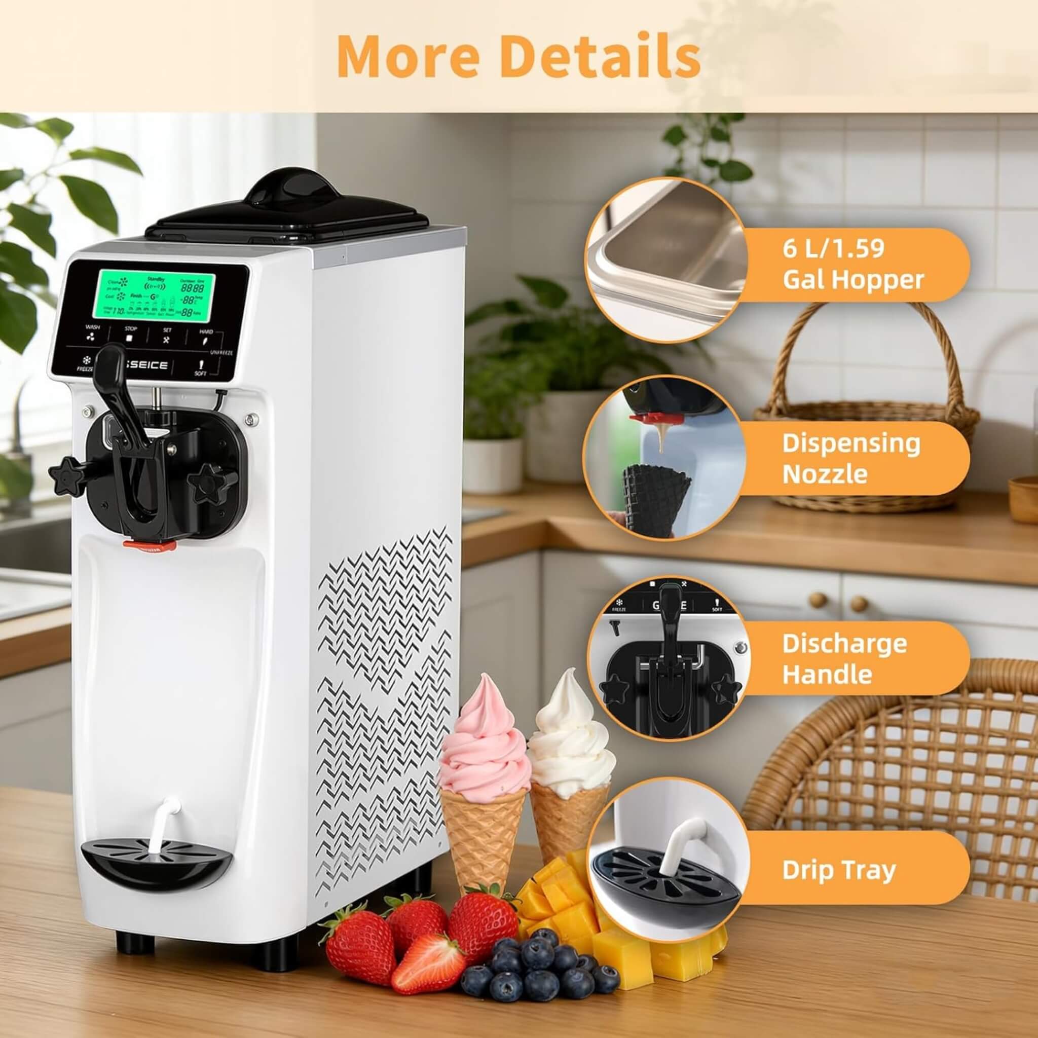 1.6-Gal Single-Flavor Soft Serve Ice Cream Maker With Pre Cool