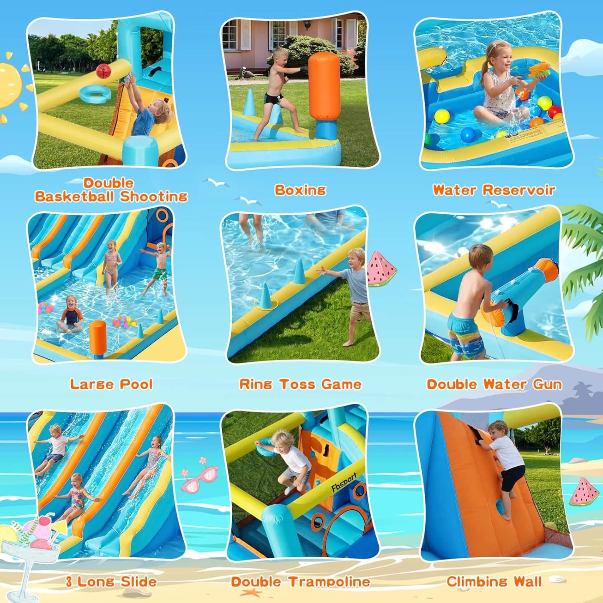 10-in-1 Inflatable Water Slide Bounce House With Blower
