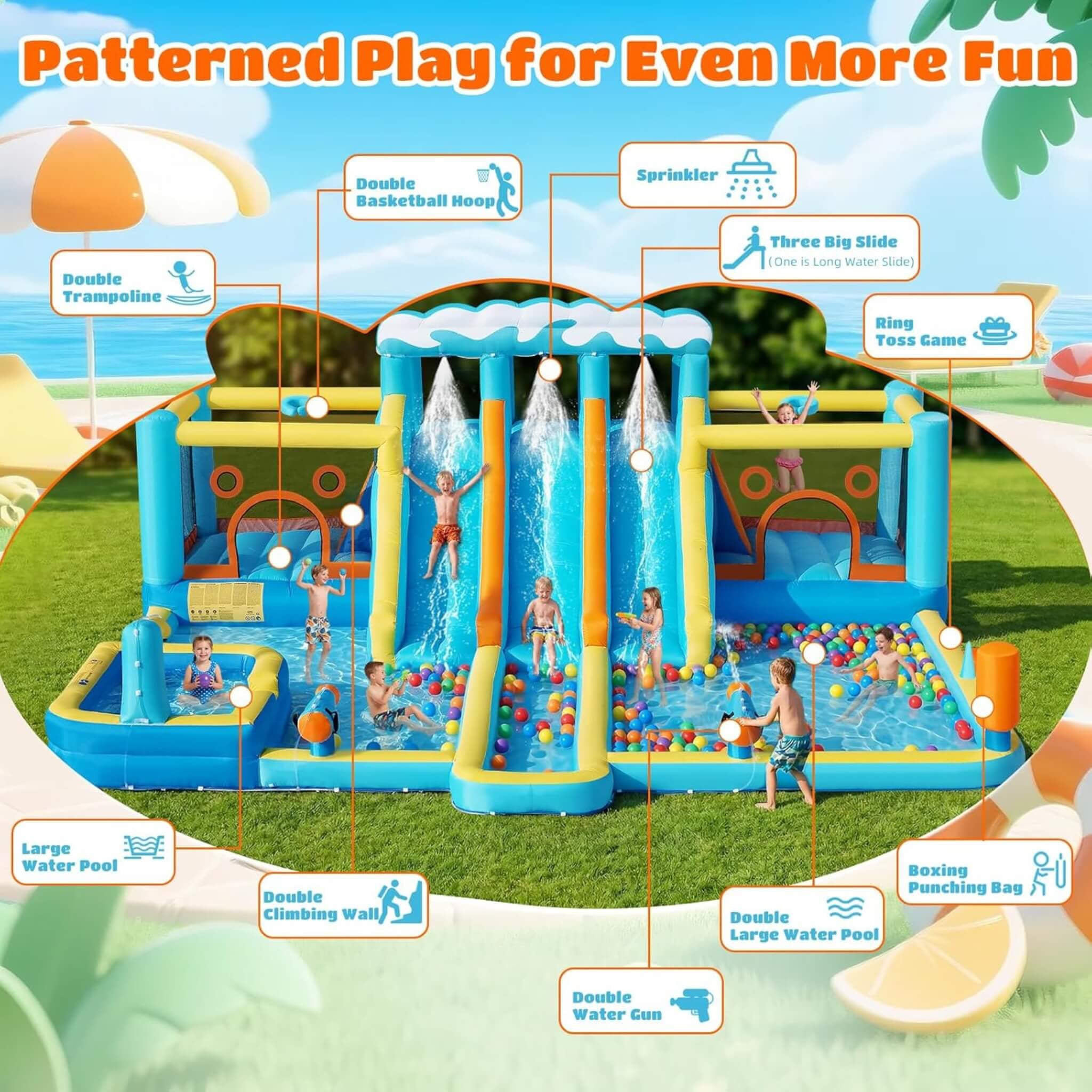 10-in-1 Inflatable Water Slide Bounce House With Blower