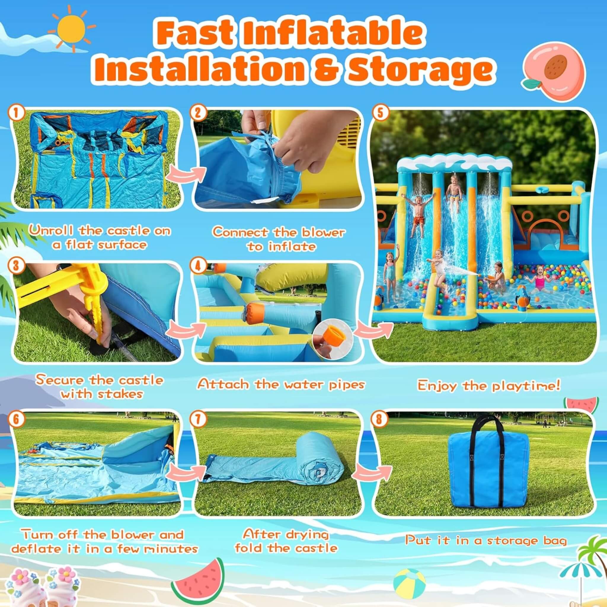 10-in-1 Inflatable Water Slide Bounce House With Blower