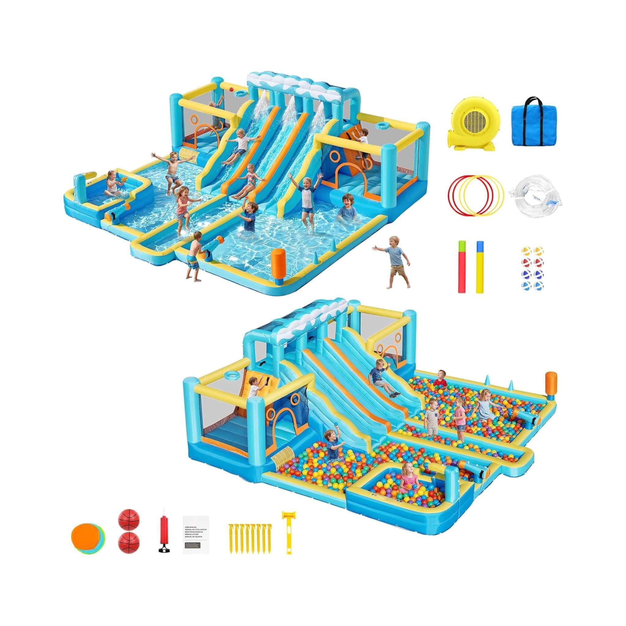 10-in-1 Inflatable Water Slide Bounce House With Blower