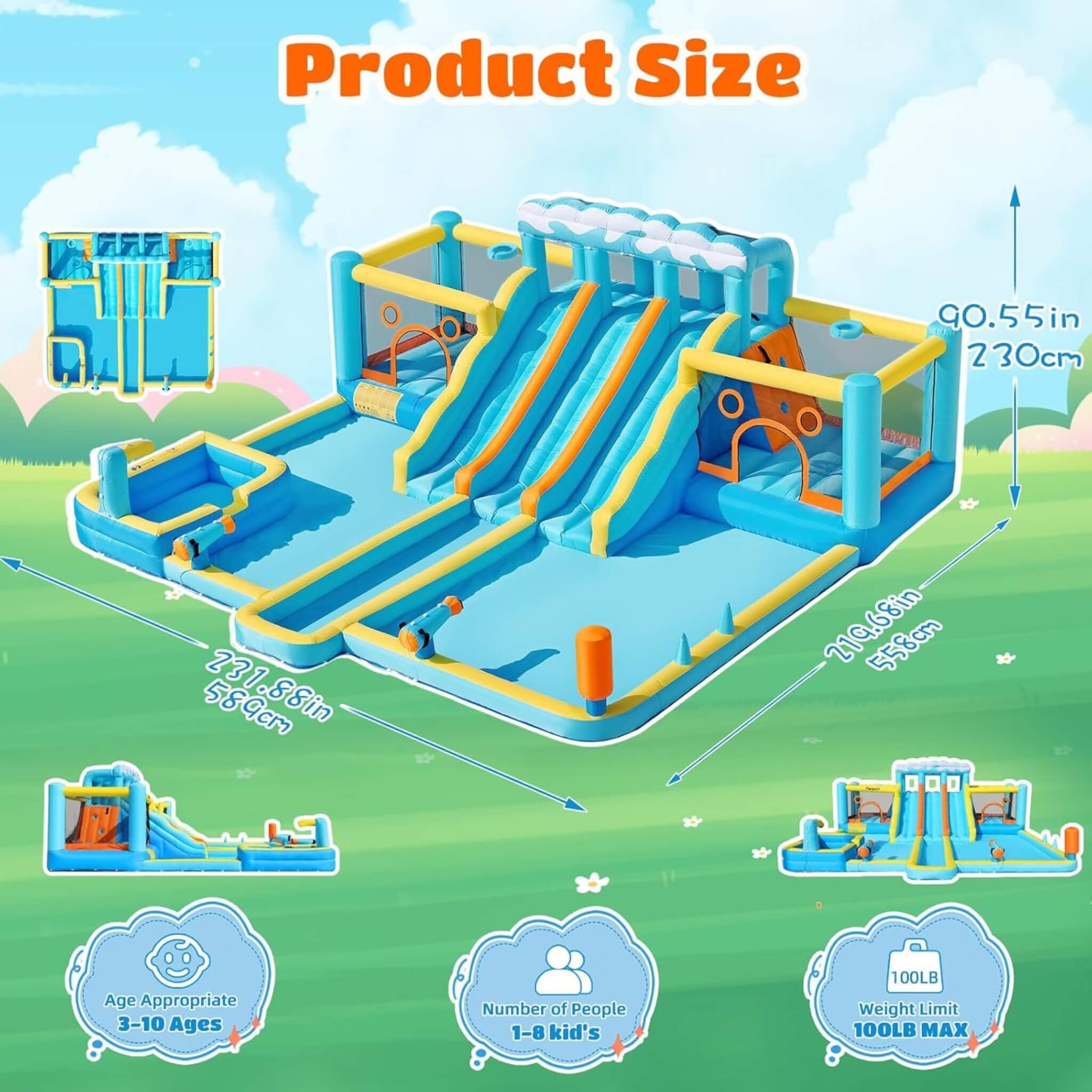 10-in-1 Inflatable Water Slide Bounce House With Blower