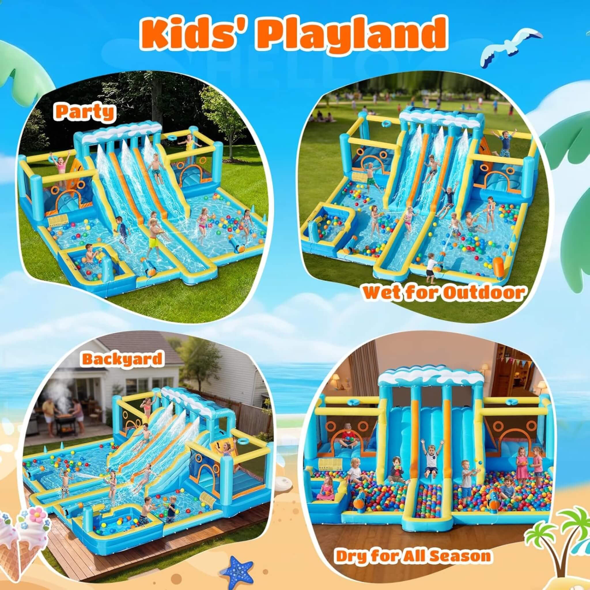 10-in-1 Inflatable Water Slide Bounce House With Blower