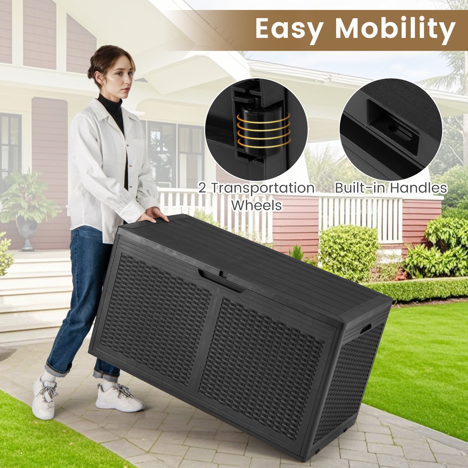 100 Gallon Resin Deck Box Outdoor Waterproof Storage Bench