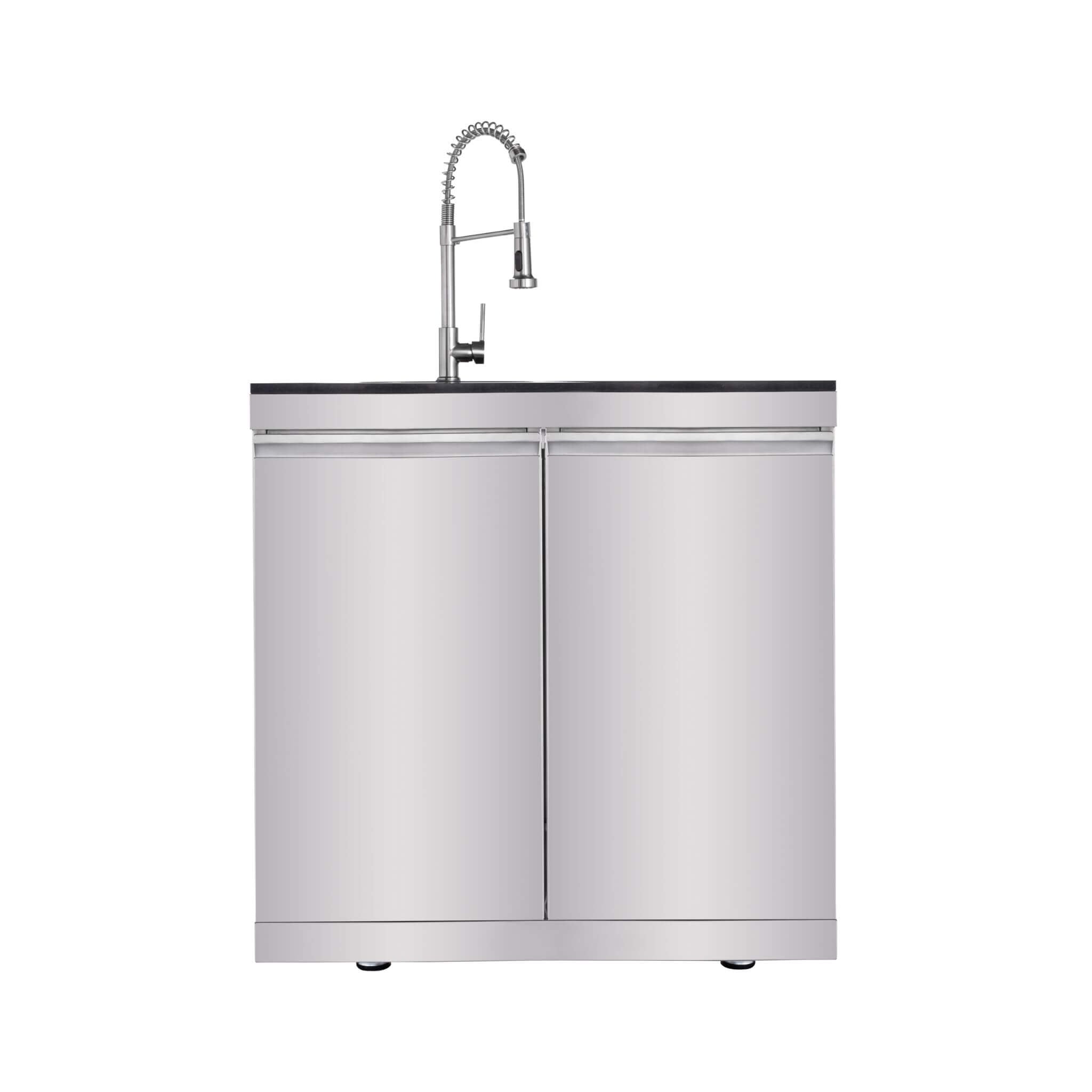 Castelle Flame Blaze 108-Inch 6-Burner 85K BTU Deluxe Stainless Steel Liquid Propane Outdoor Kitchen Grill Island With Wine Cooler, Rotisserie, Cabinets, And Granite Countertops