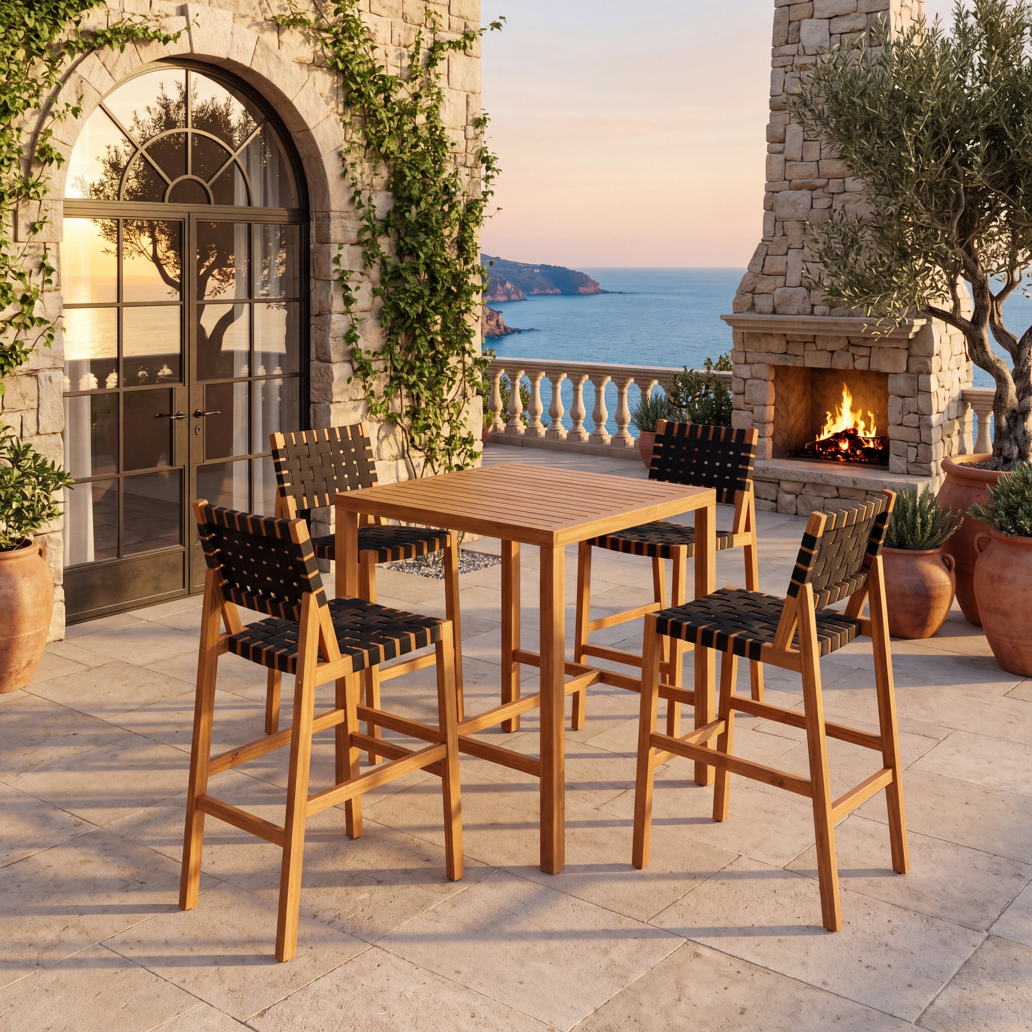 30.5 Inch Seat Height Outdoor Acacia Solid Wood Patio Furniture Set