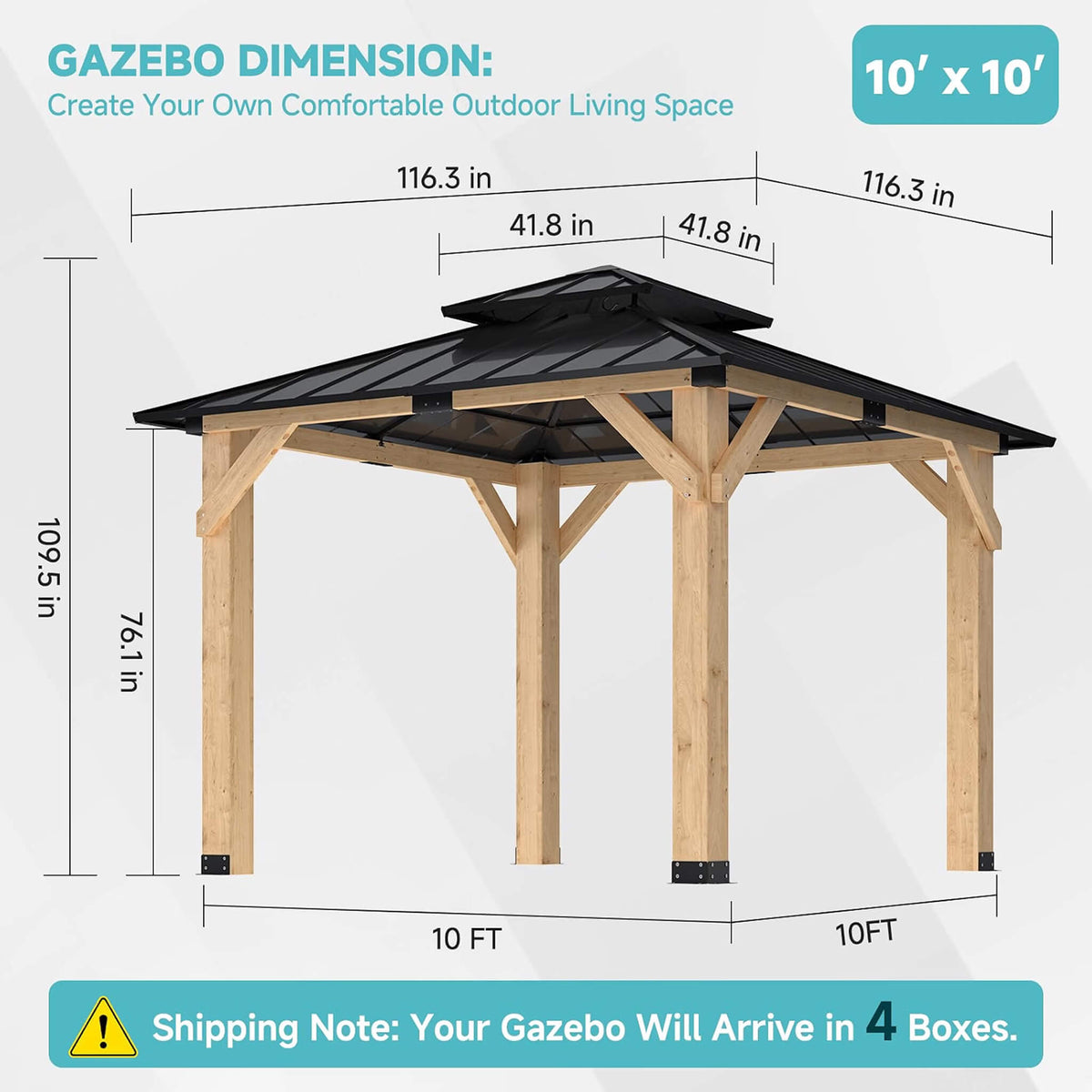 Permanent Galvanized Steel Double Roof Cedar Wood Gazebo [10X10FT]