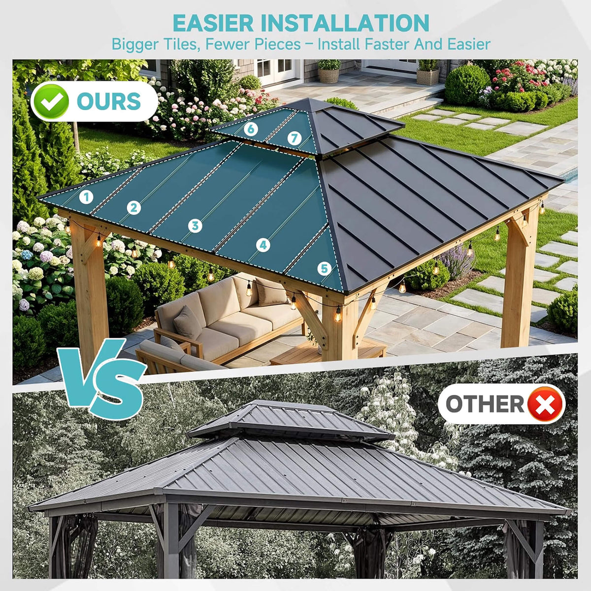 Permanent Galvanized Steel Double Roof Cedar Wood Gazebo [10X10FT]