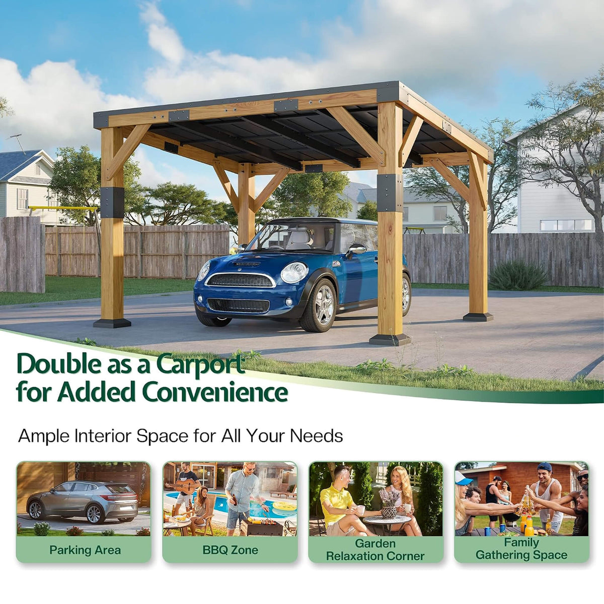 Heavy-Duty Sloped Galvanized Steel Roof Cedar Wood Gazebo [10X12FT]
