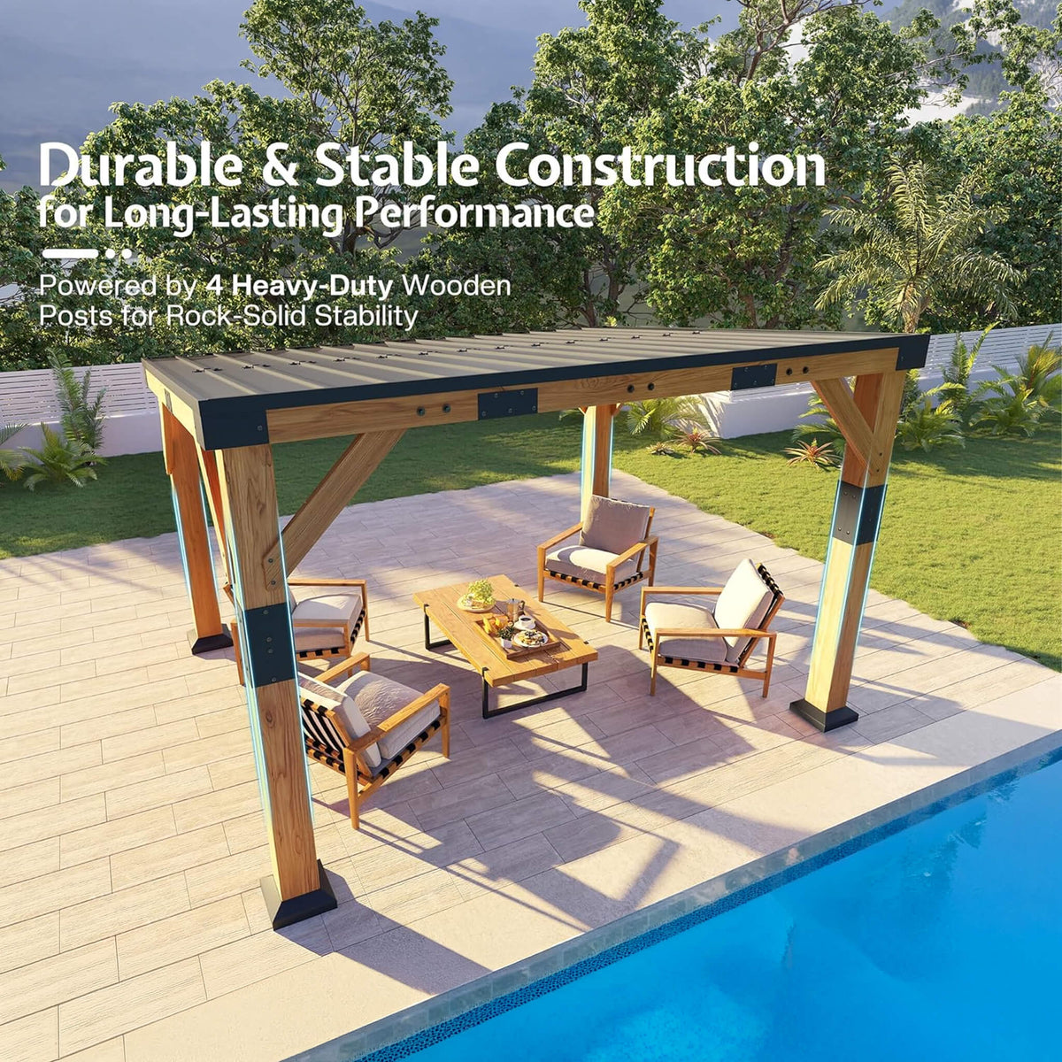 Heavy-Duty Sloped Galvanized Steel Roof Cedar Wood Gazebo [10X12FT]