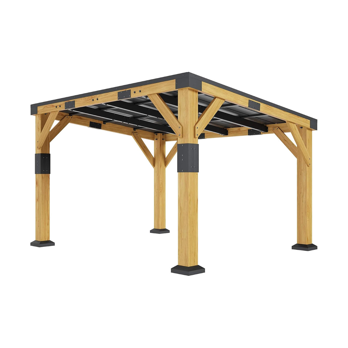 Heavy-Duty Sloped Galvanized Steel Roof Cedar Wood Gazebo [10X12FT]