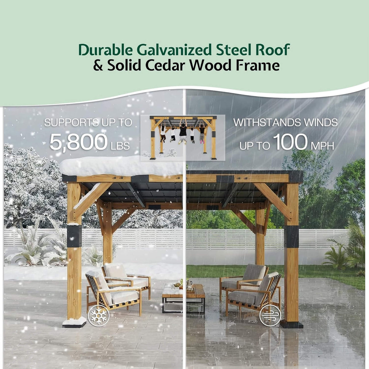 Heavy-Duty Sloped Galvanized Steel Roof Cedar Wood Gazebo [10X12FT]