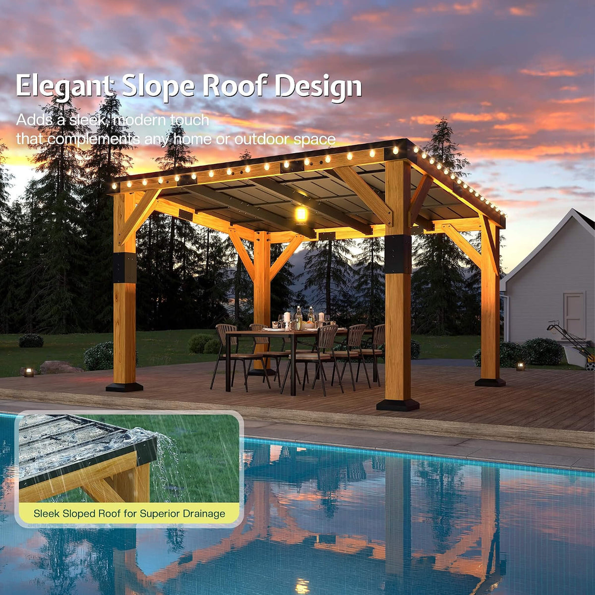 Heavy-Duty Sloped Galvanized Steel Roof Cedar Wood Gazebo [10X12FT]