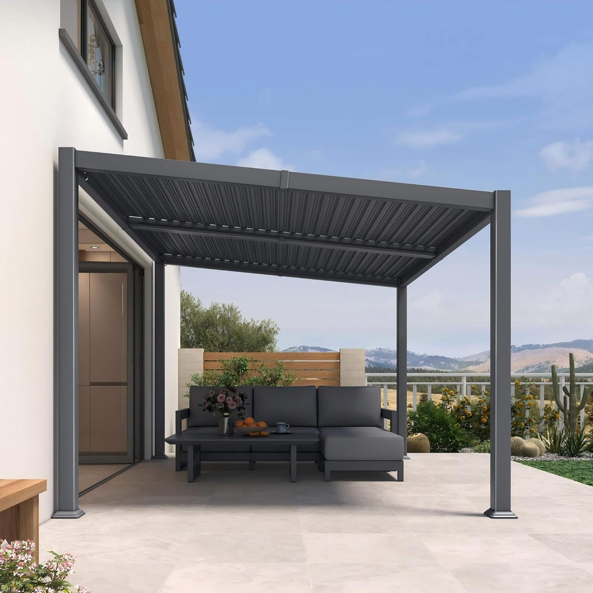 Alora Modern Louvered Aluminum Pergola With Sloped Roof [10X12FT]