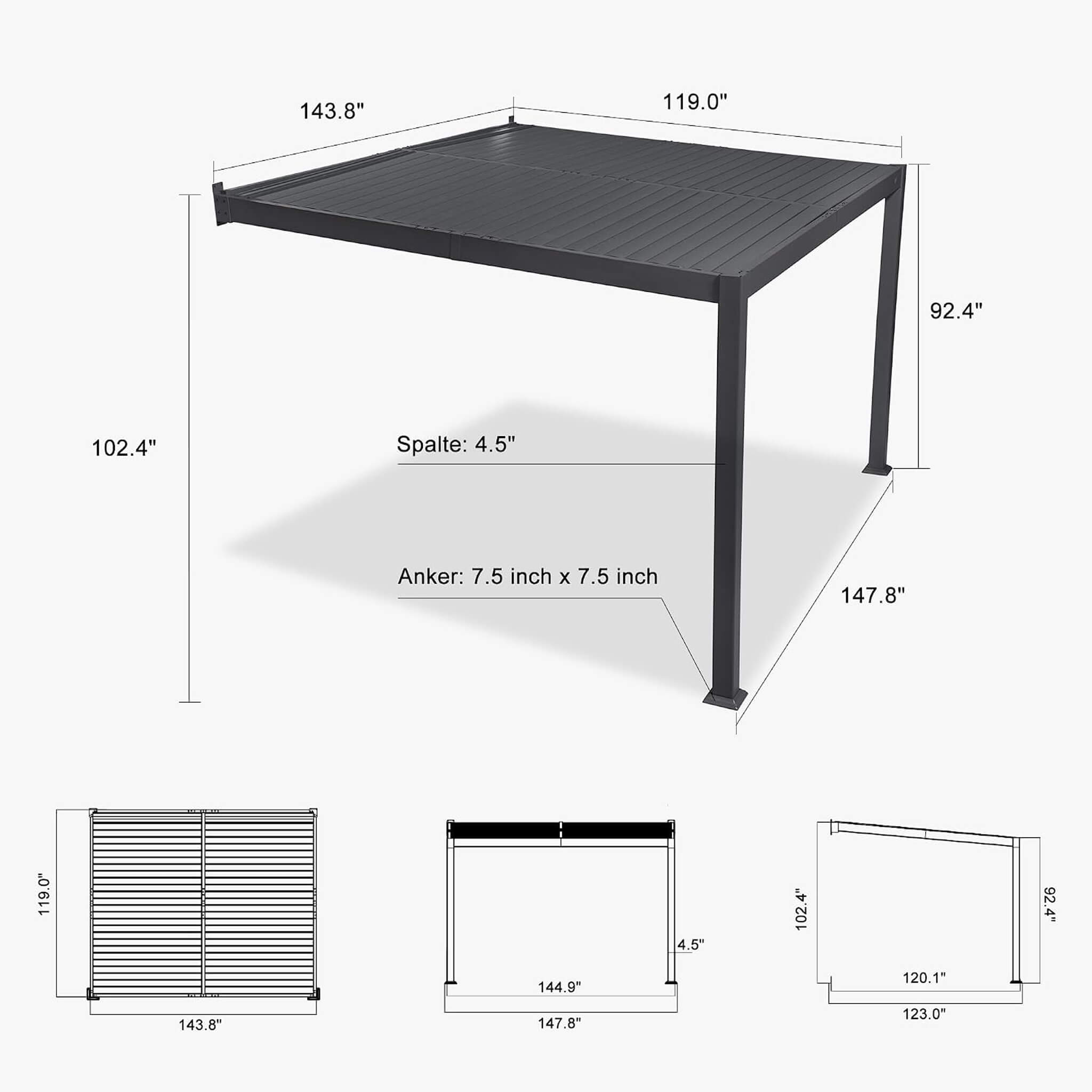 Alora Modern Wall-Mounted Louvered Pergola With Aluminum Frame [10X12FT]