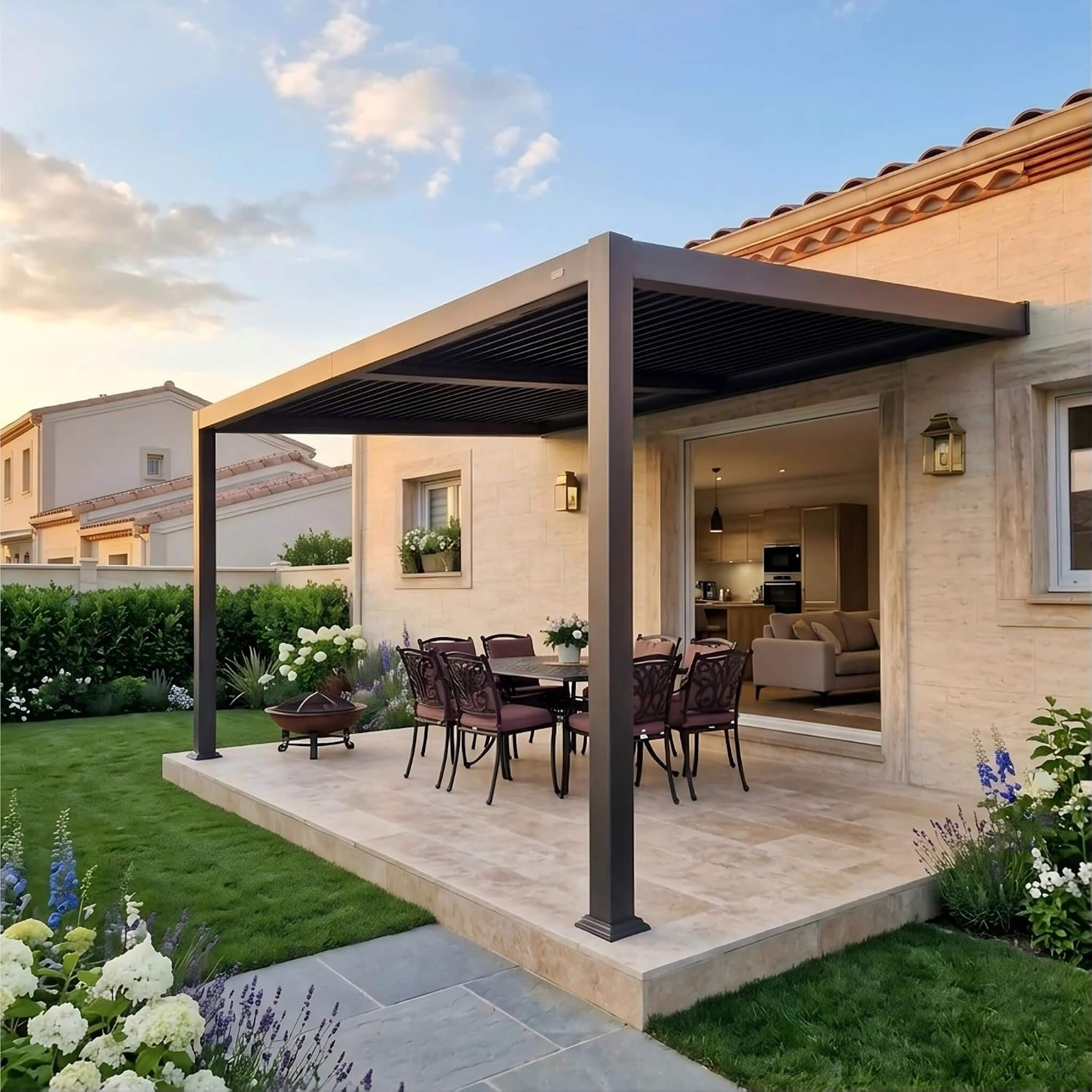 Alora Modern Wall-Mounted Louvered Pergola With Aluminum Frame [10X12FT]