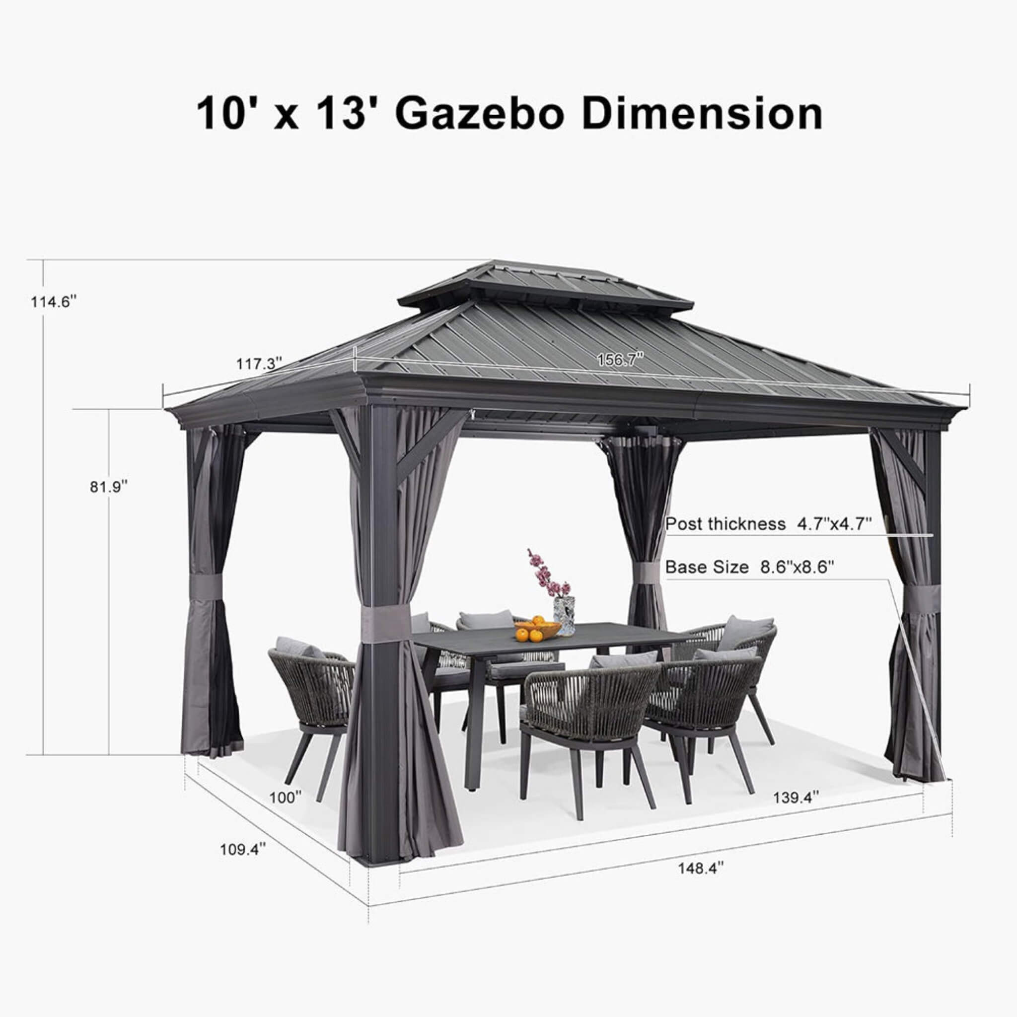 Alora Large Premium Outdoor Hardtop Aluminum Gazebo With Galvanized Steel Double Roof [10X13FT]