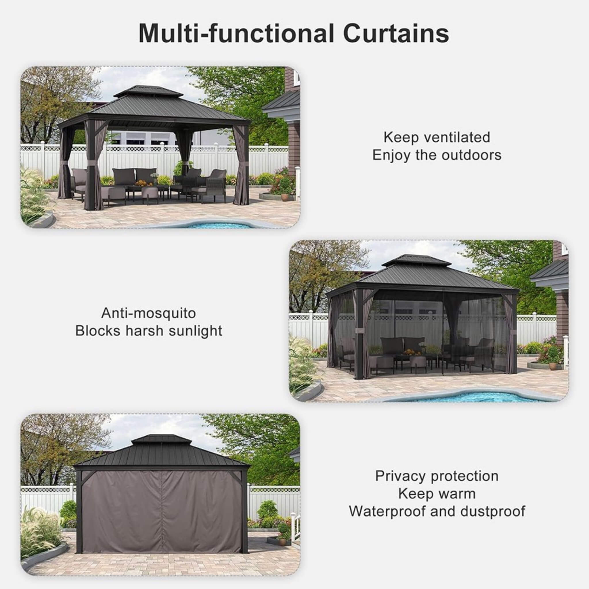Alora Large Premium Outdoor Hardtop Aluminum Gazebo With Galvanized Steel Double Roof [10X13FT]