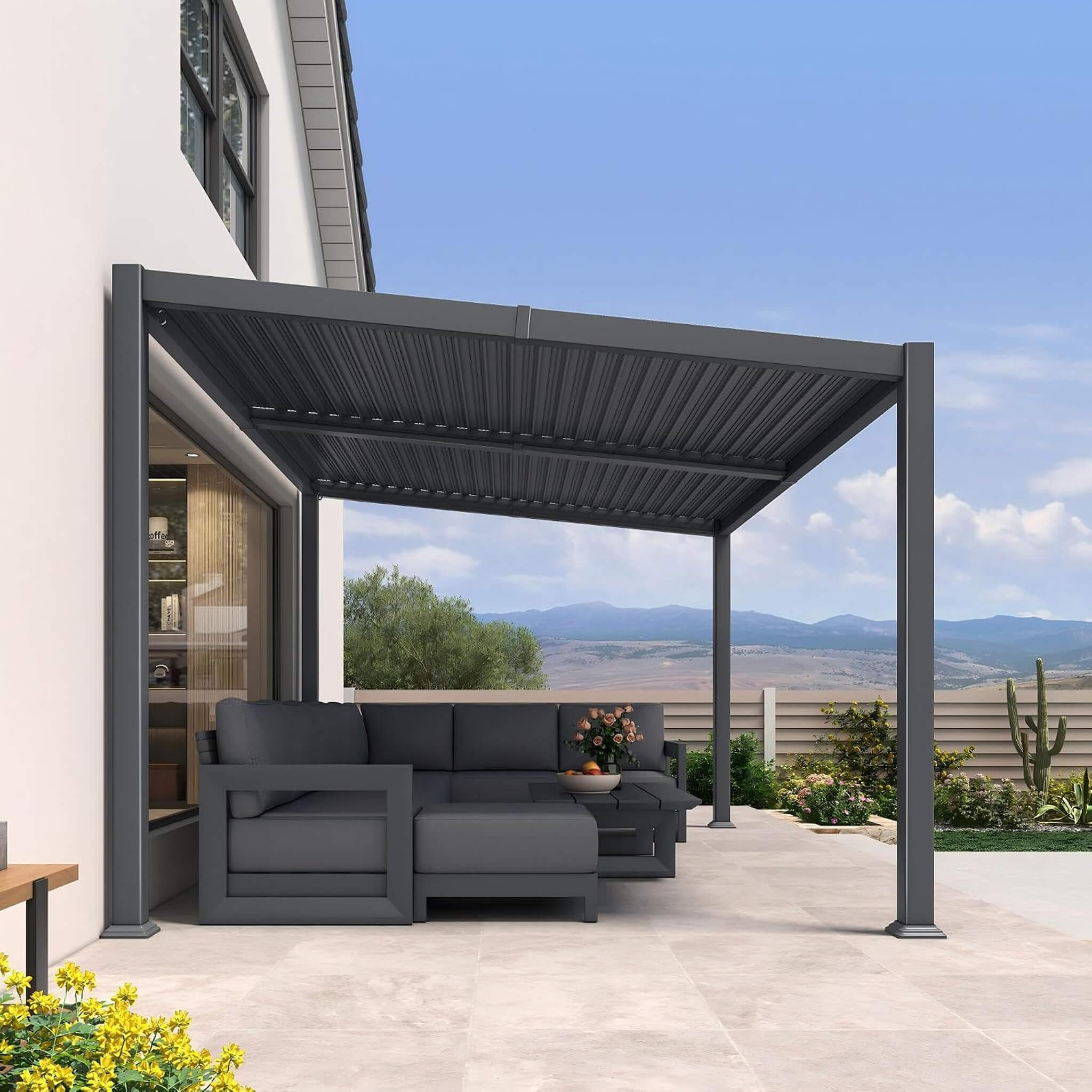 Alora Modern Louvered Aluminum Pergola With Sloped Roof [10X14FT]