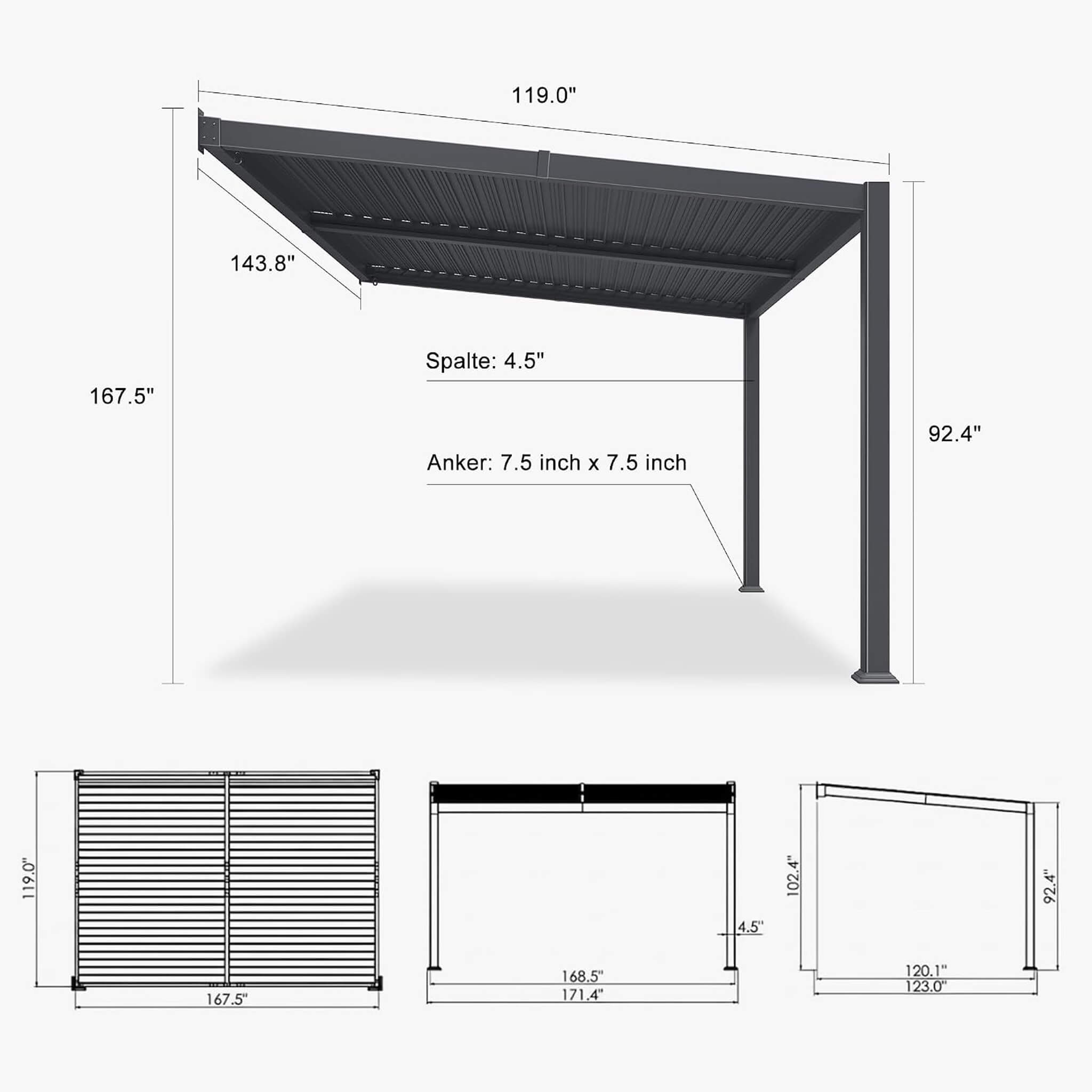 Alora Modern Wall-Mounted Louvered Pergola With Aluminum Frame [10X14FT]