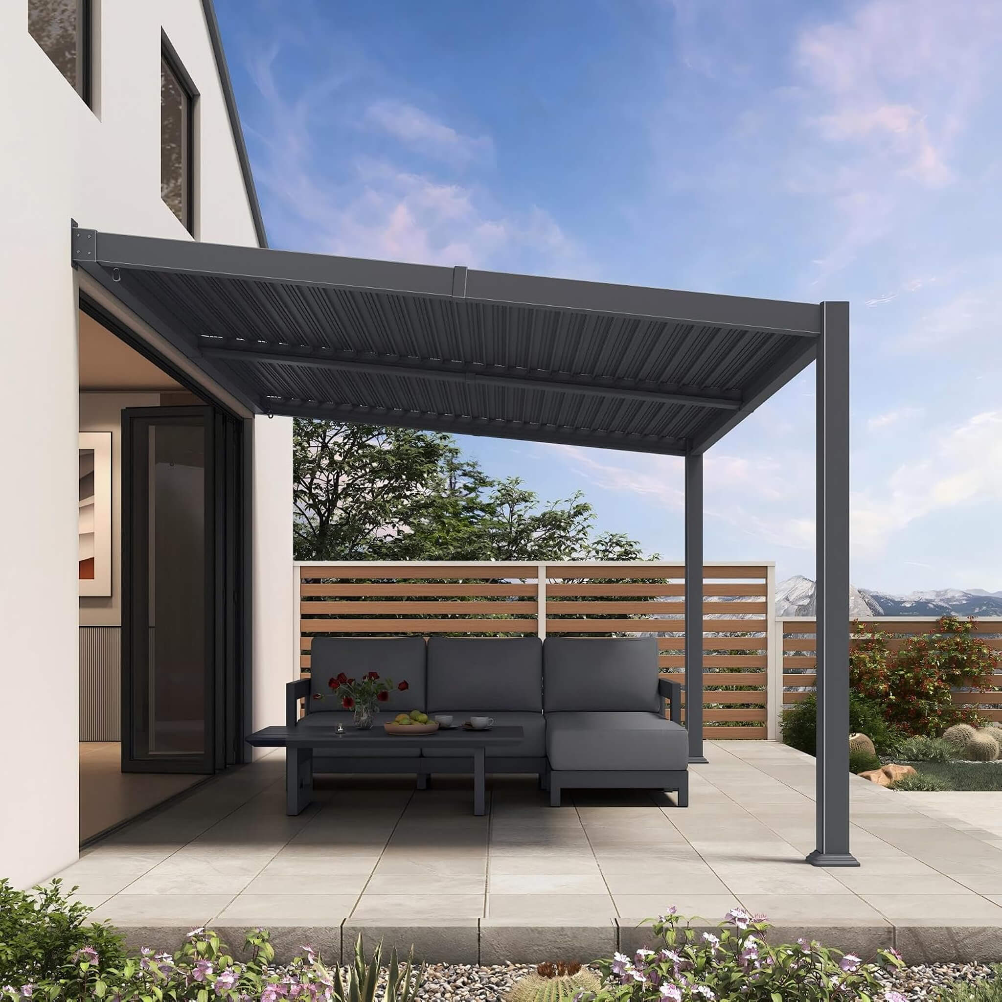 Alora Modern Wall-Mounted Louvered Pergola With Aluminum Frame [10X14FT]