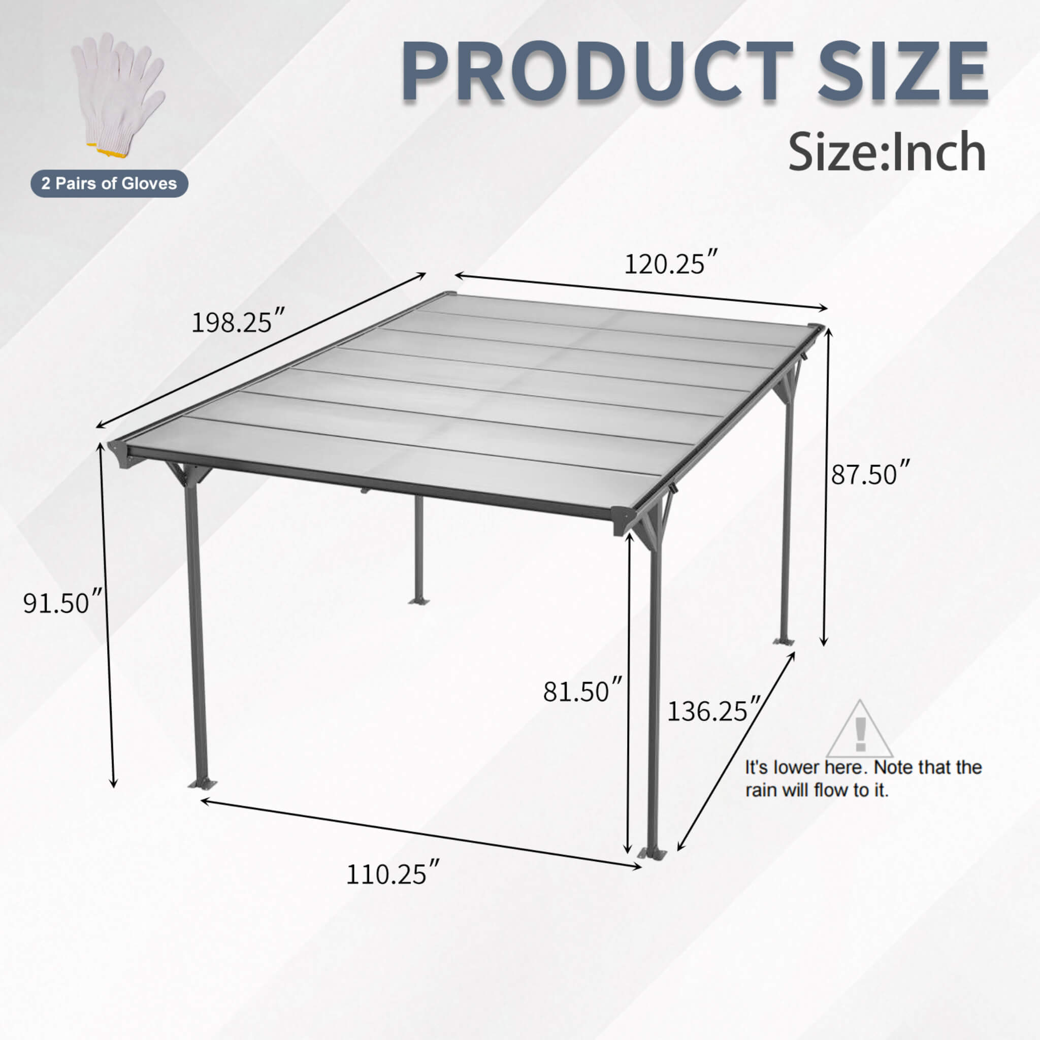 [10X16FT] Alora Heavy-Duty Outdoor Driveway Pergola With Aluminum Alloy Frame And Polycarbonate Panels (SAK47395)