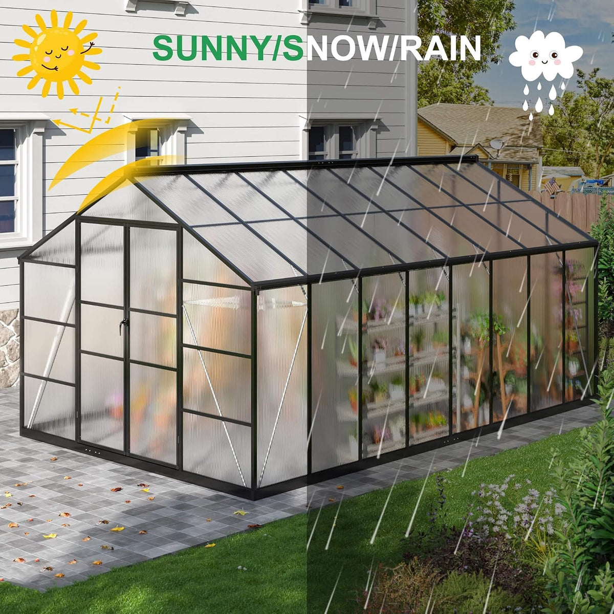 [10X16FT] Premium Walk-In Polycarbonate Greenhouse With Aluminum Frame