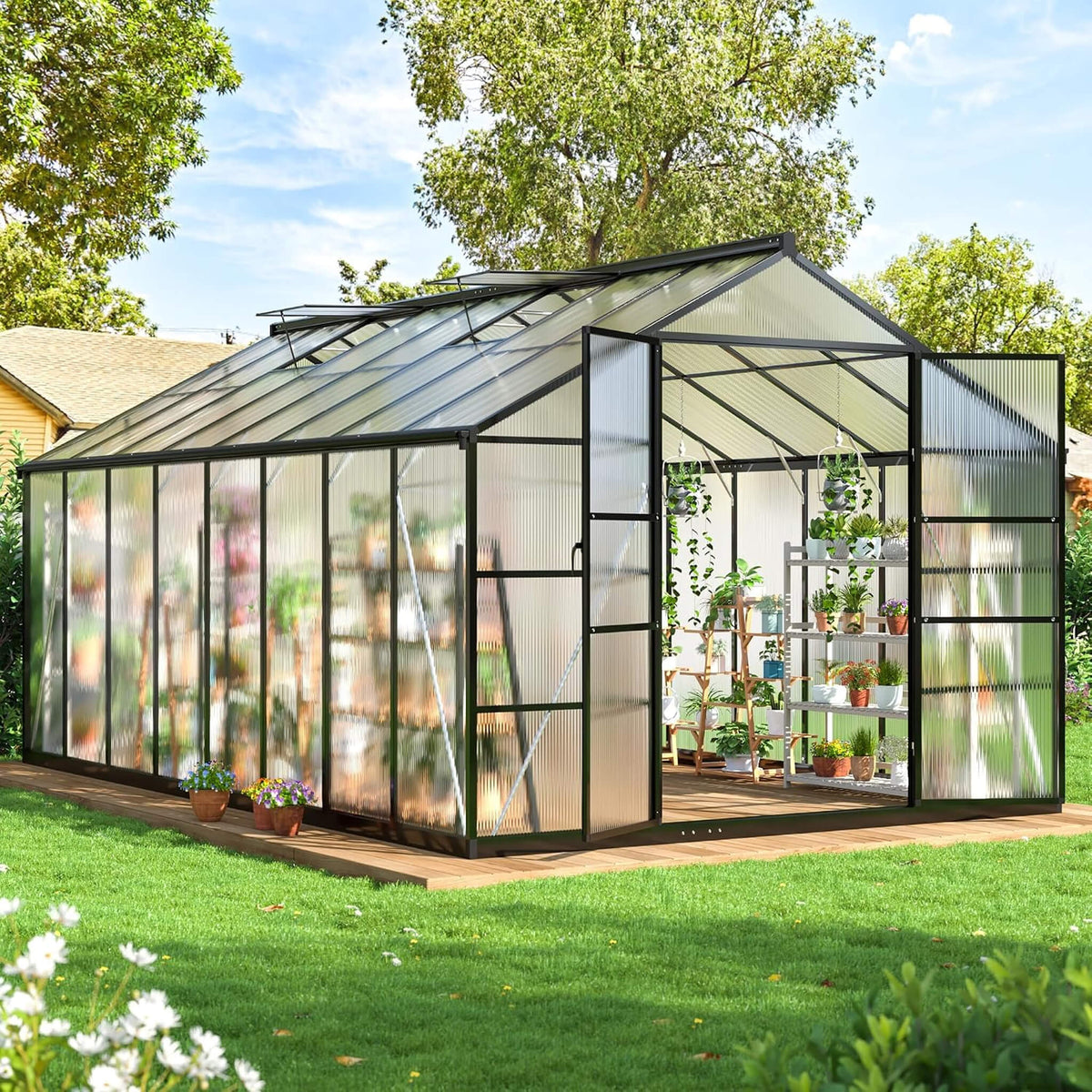 [10X16FT] Premium Walk-In Polycarbonate Greenhouse With Aluminum Frame