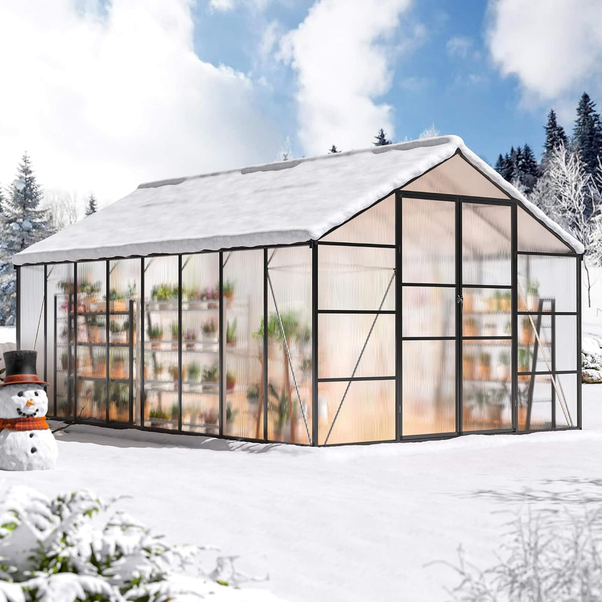 [10X16FT] Premium Walk-In Polycarbonate Greenhouse With Aluminum Frame