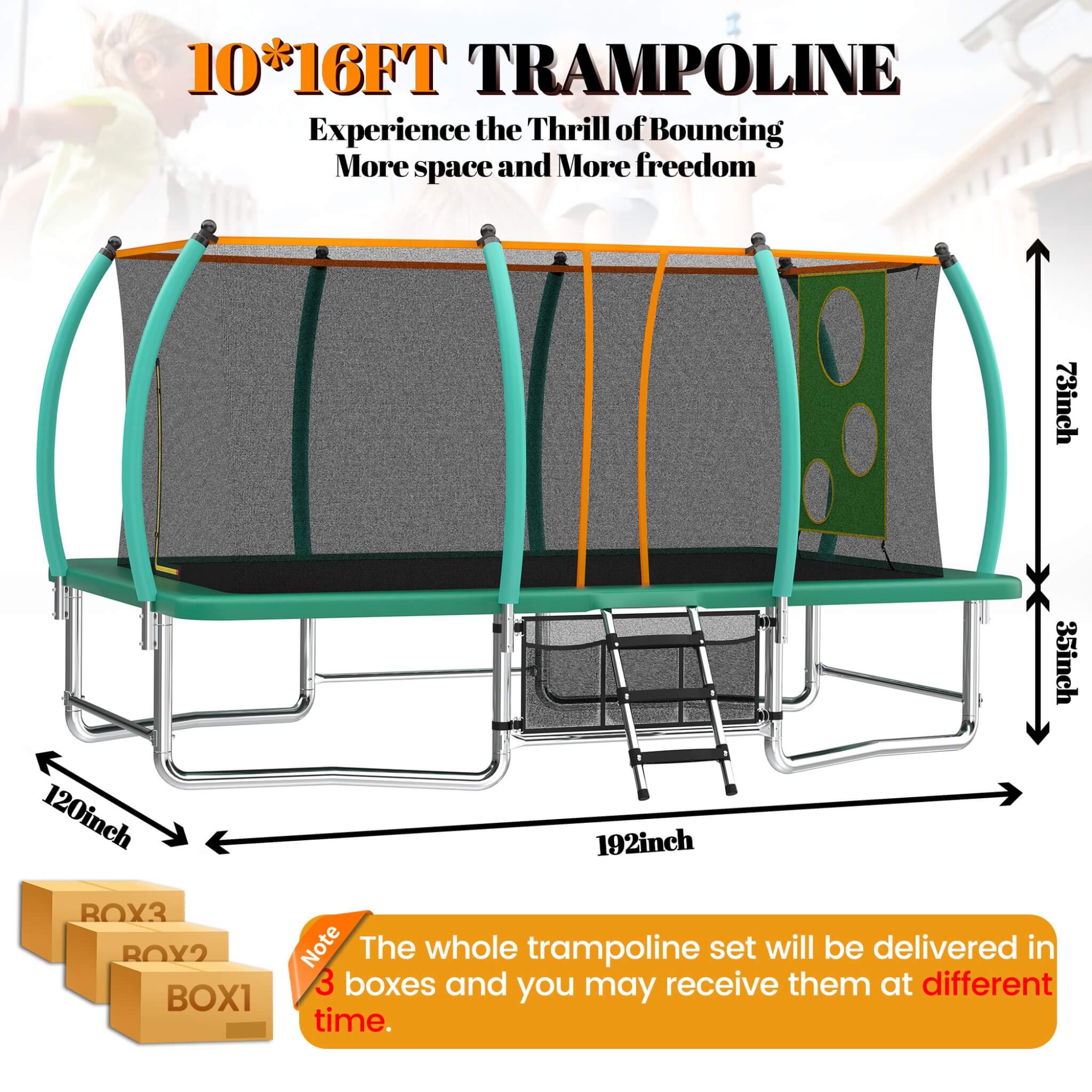 [10X16FT] Large Outdoor Rectangular Trampoline With Netting