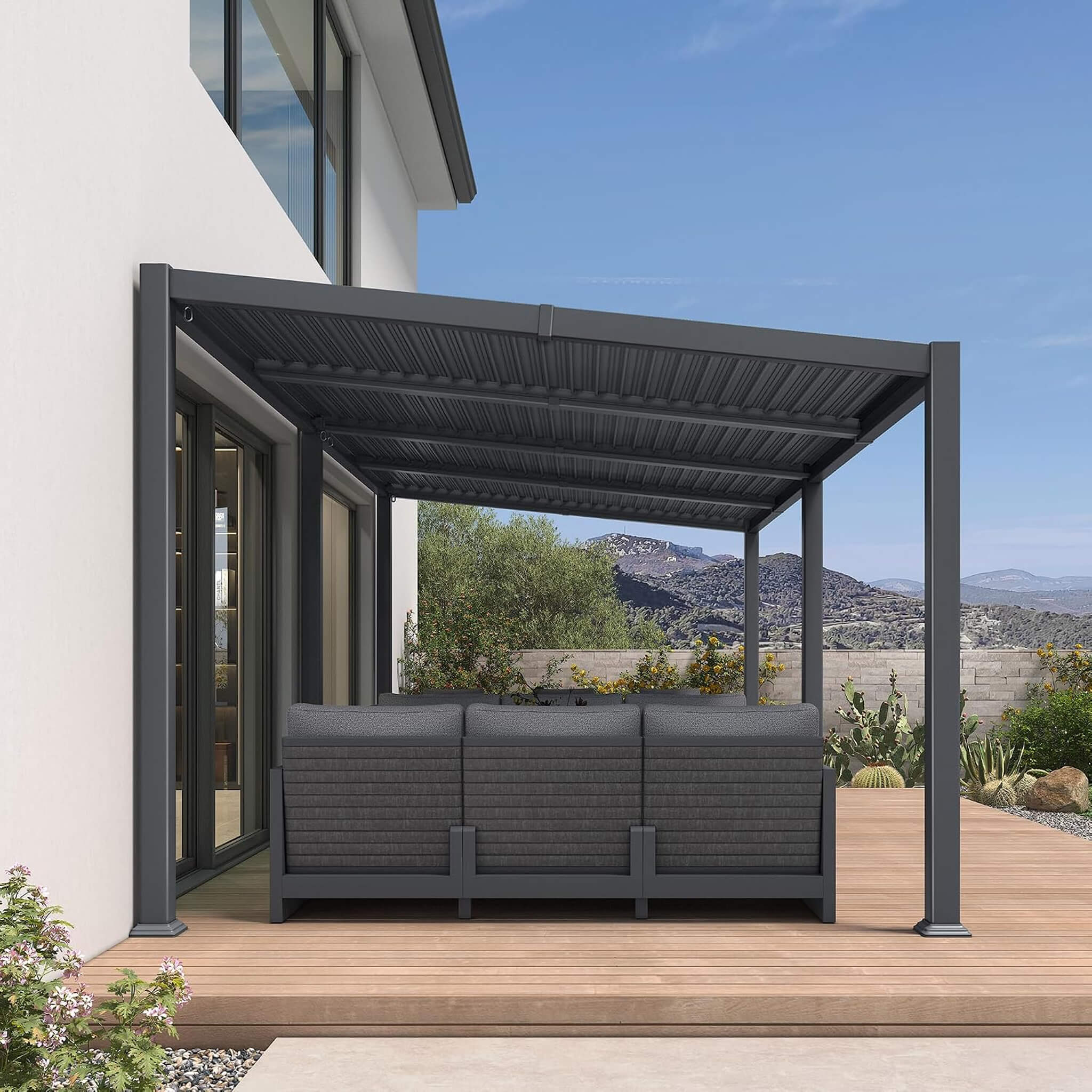 Alora Modern Louvered Aluminum Pergola With Sloped Roof [10X20FT]