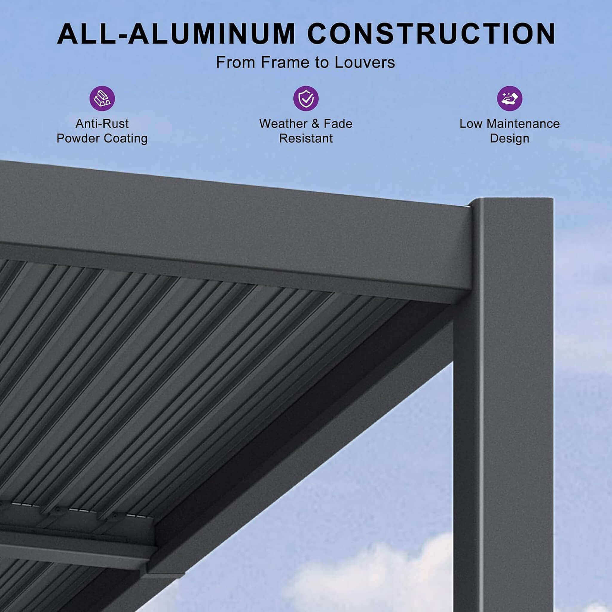 Alora Modern Wall-Mounted Louvered Pergola With Aluminum Frame [10X20FT]