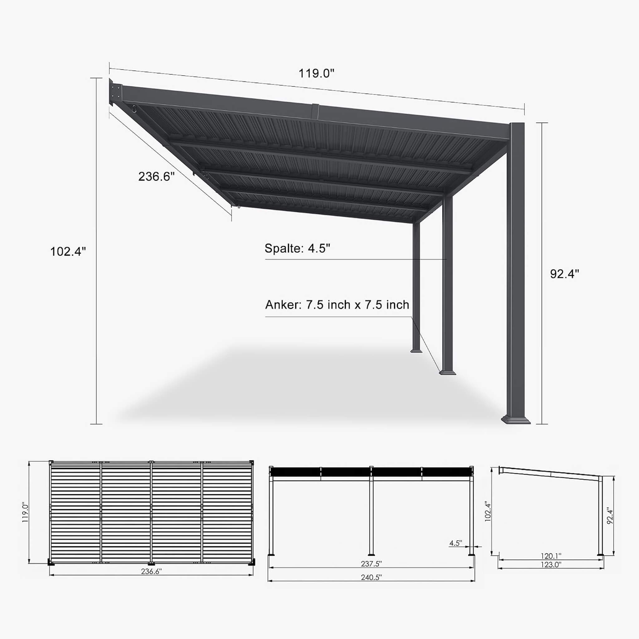 Alora Modern Wall-Mounted Louvered Pergola With Aluminum Frame [10X20FT]