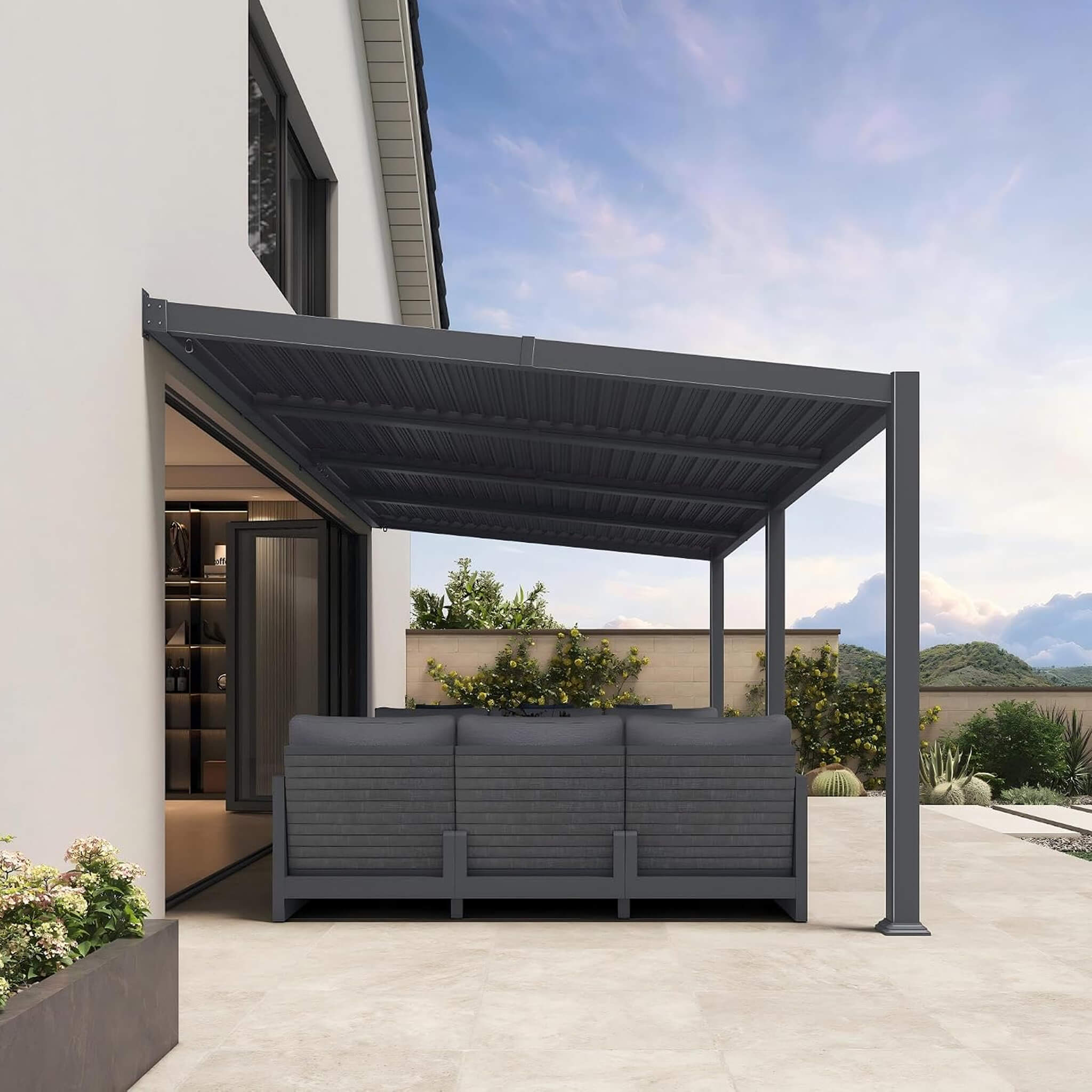 Alora Modern Wall-Mounted Louvered Pergola With Aluminum Frame [10X20FT]