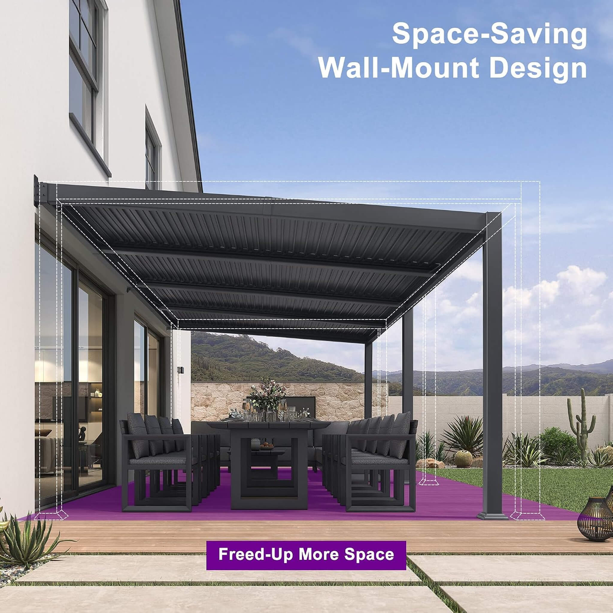 Alora Modern Wall-Mounted Louvered Pergola With Aluminum Frame [10X20FT]