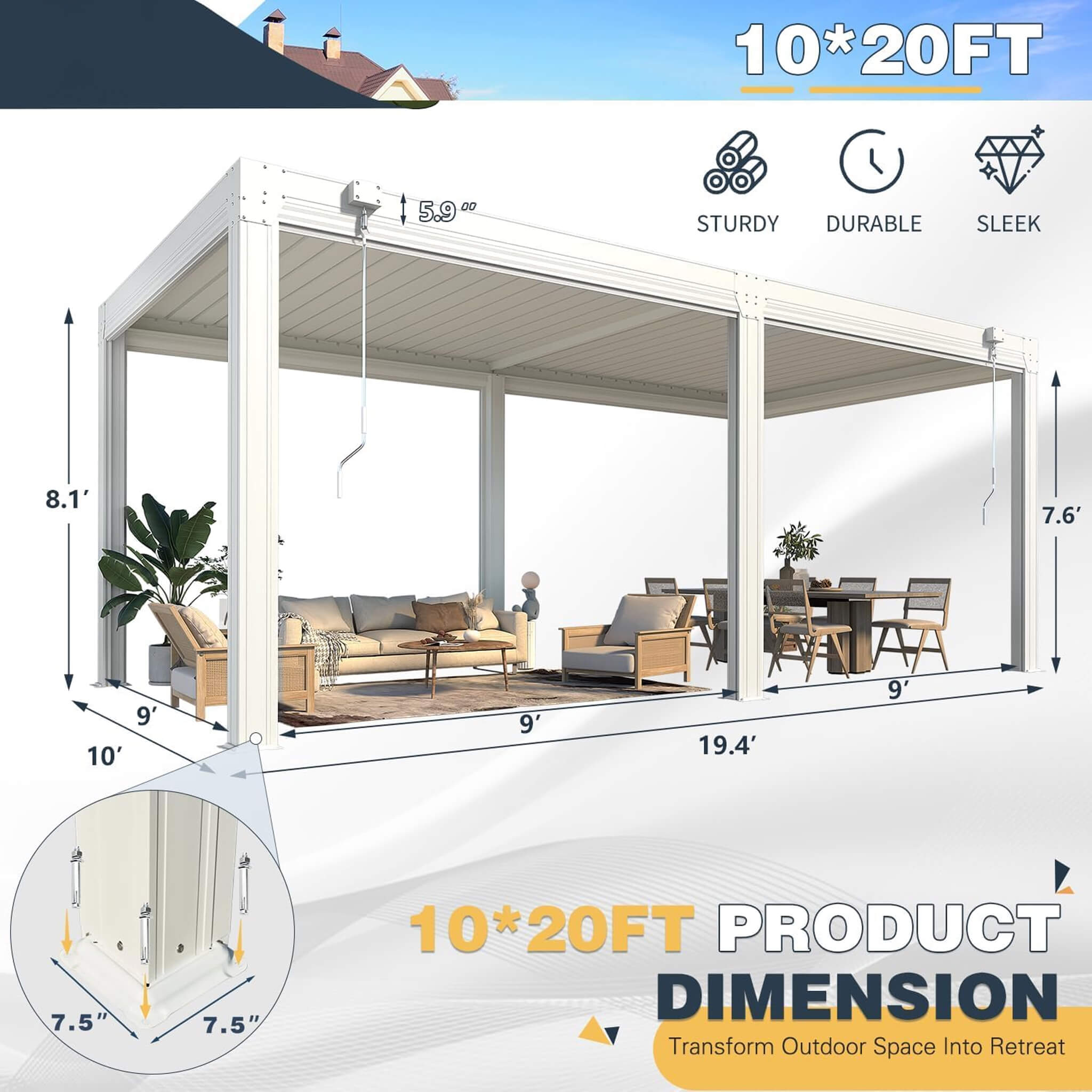 Alora White Louvered Aluminum Pergola With Adjustable Roof And Pull-Down Screens (SAK46817)