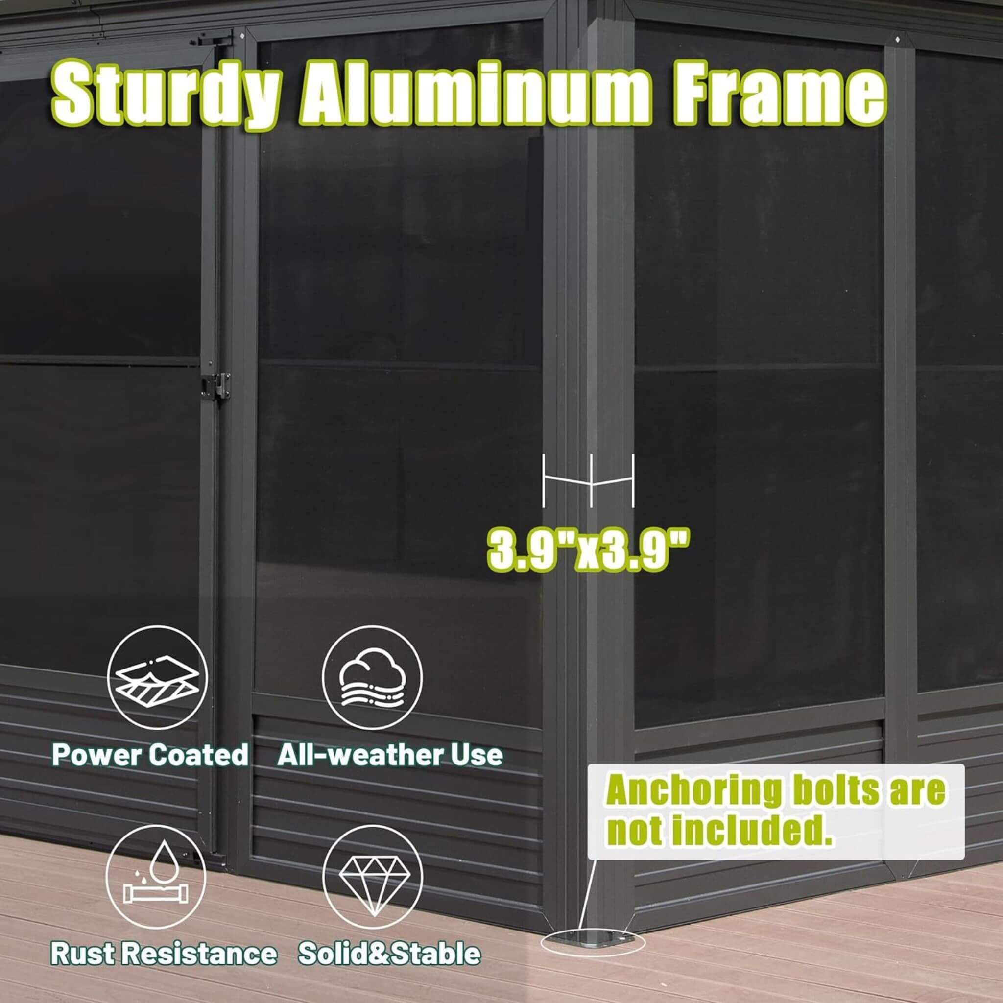 Alora Meridian Premium Four Season Outdoor Aluminum Hardtop Gazebo Sunroom With Galvanized Steel Roof, Sliding Doors And Movable PVC Screen Walls [11X14FT]