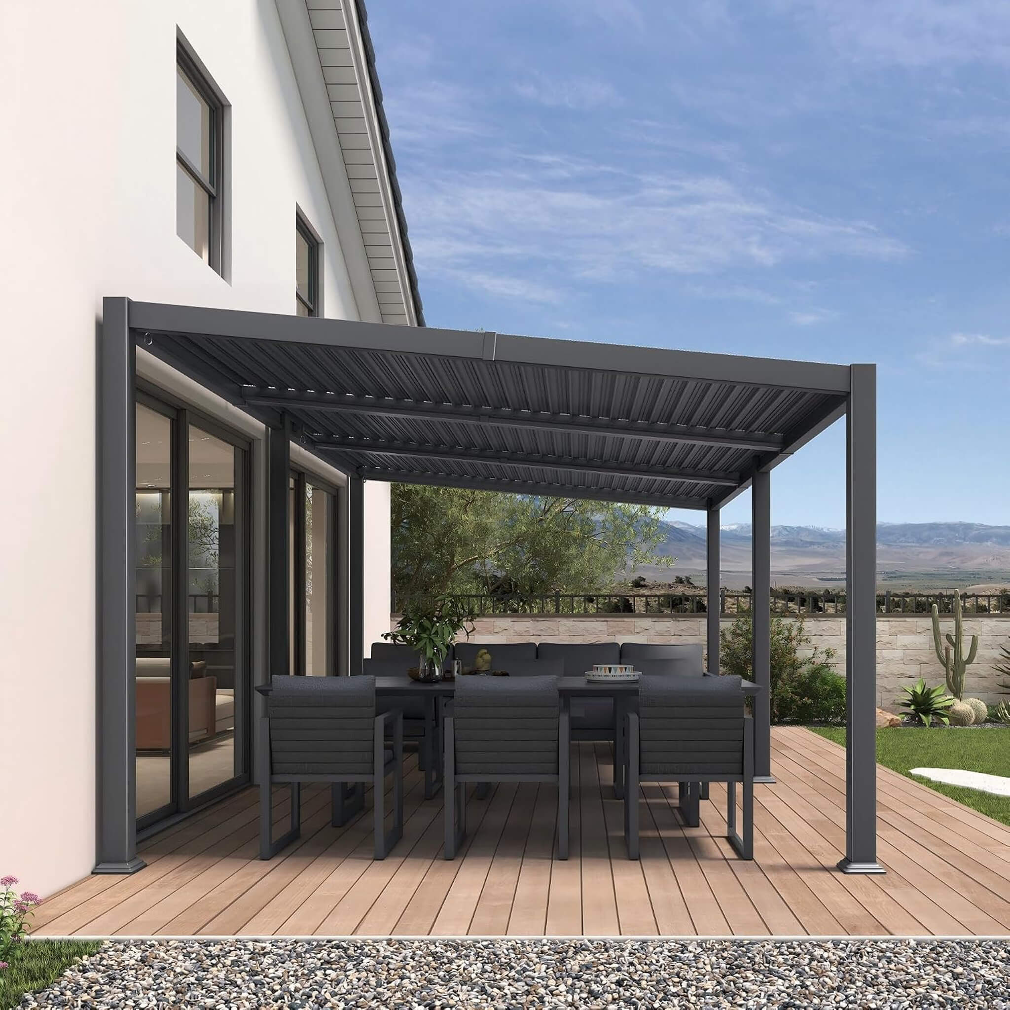 Alora Modern Louvered Aluminum Pergola With Sloped Roof [11X18FT]