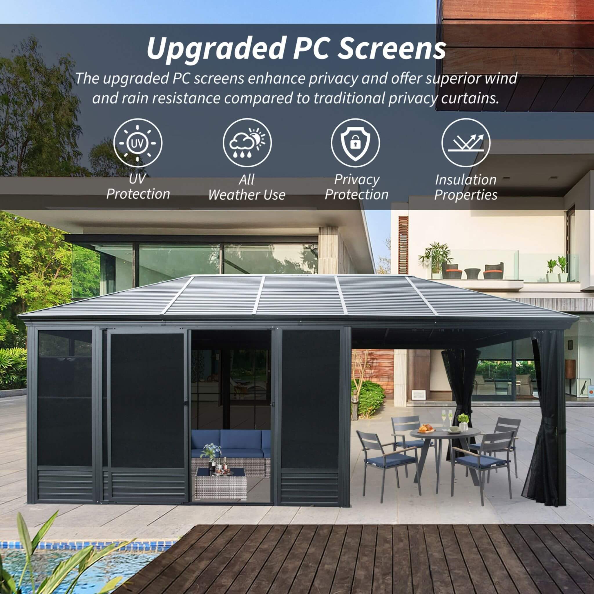 Alora Outdoor All-Season Solarium Sunroom Gazebo With Galvanized Steel Roof [11X21FT]